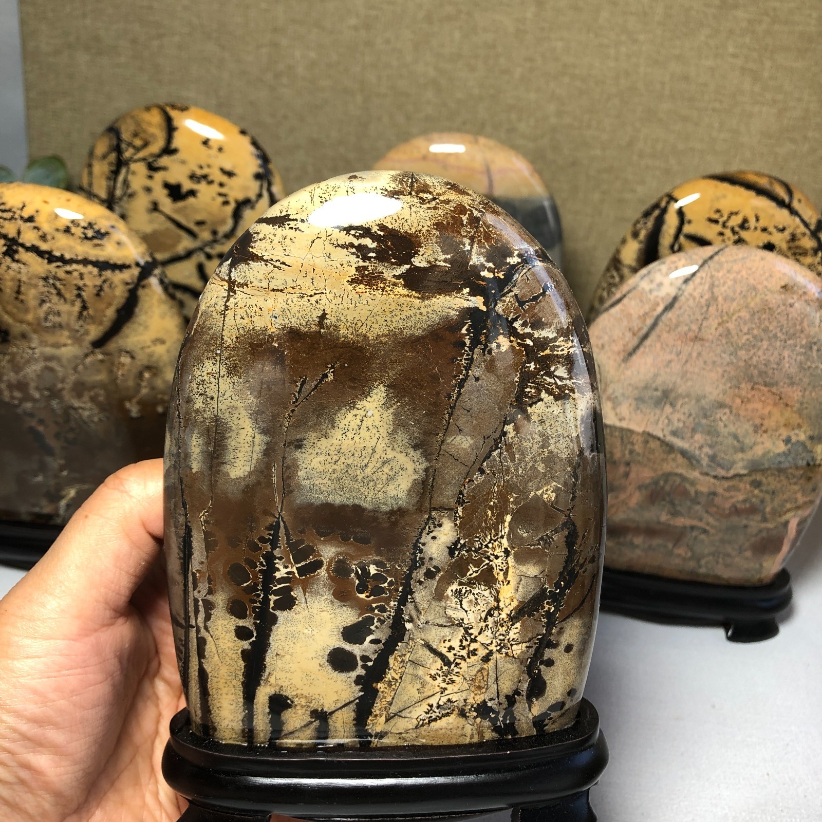 5Pcs Natural Chinese painting stone crystal ornaments for home decoration