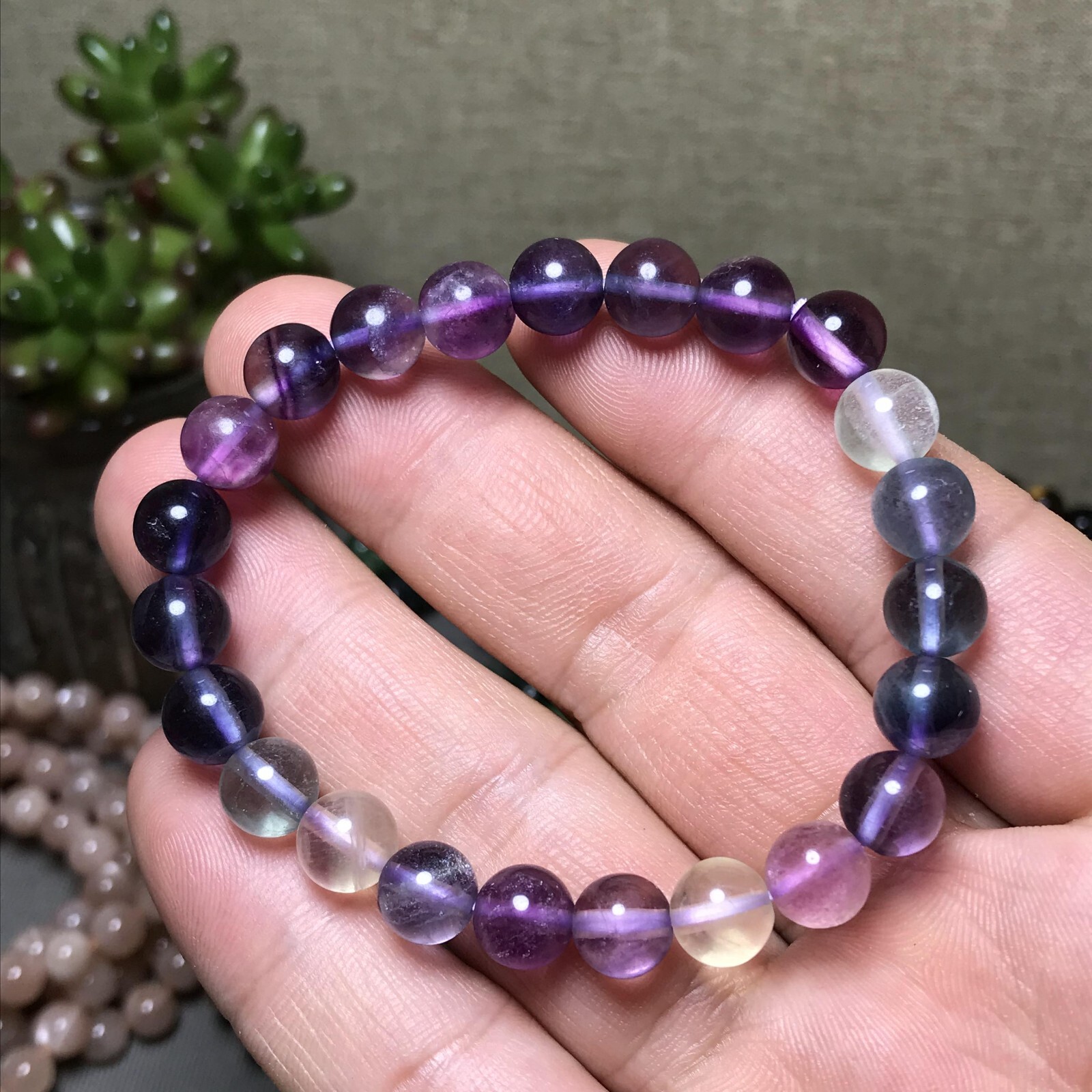 5Pcs Wholesal Natural Polish Rainbow color Fluorite crystal bracelets ball 8mm