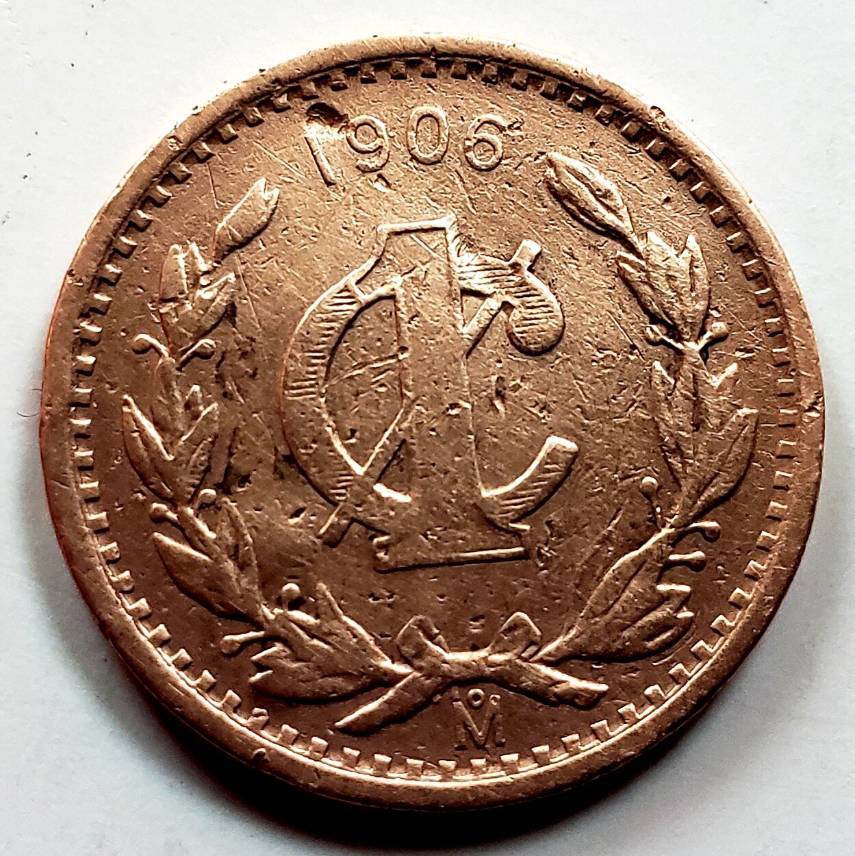 1906 Mexico ESTADOS UNIDOS MEXICANOS Centavo Coin, Bronze, KM# 415