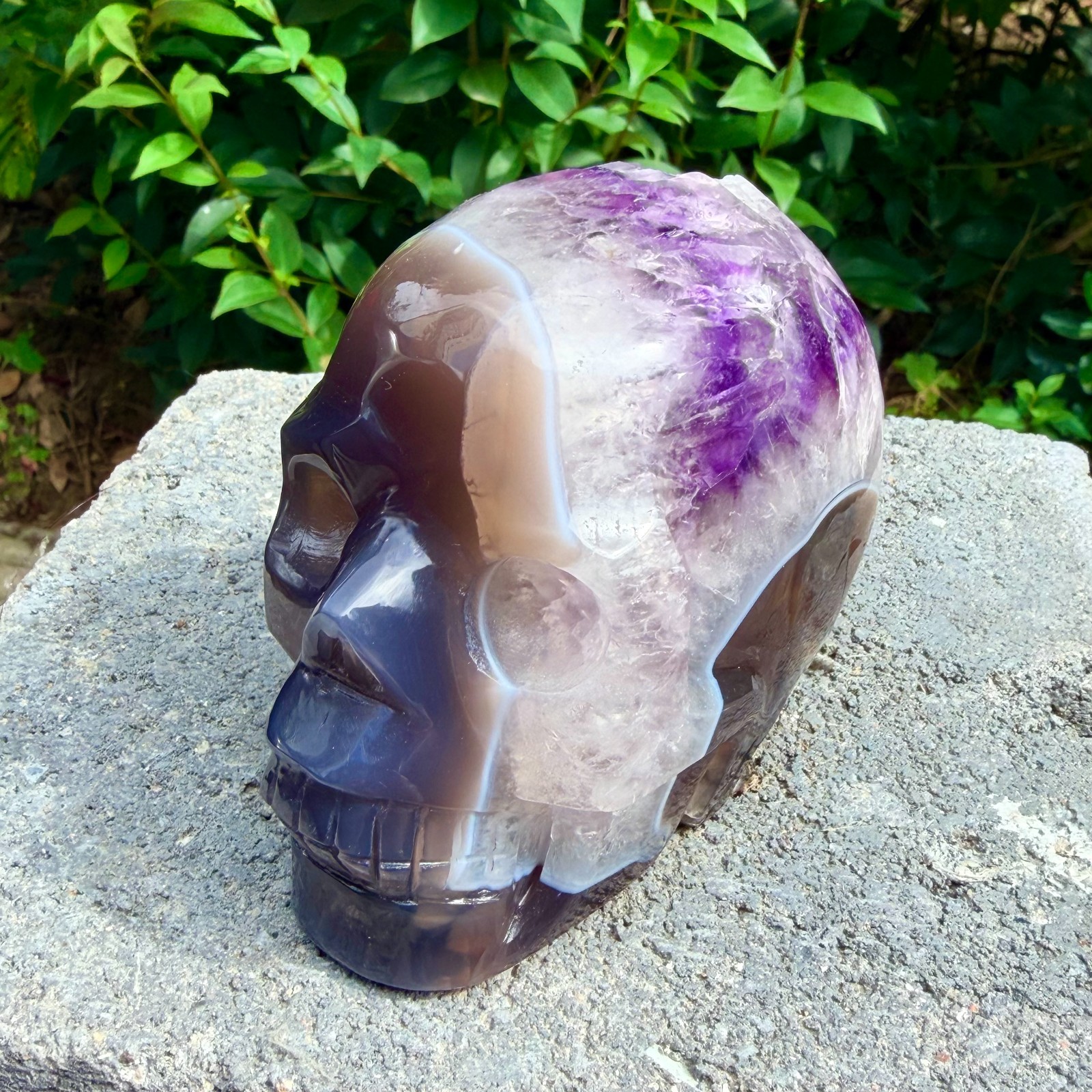 1.73lb Amethyst agate crystal cave skull, Rare hand carved skull specimen