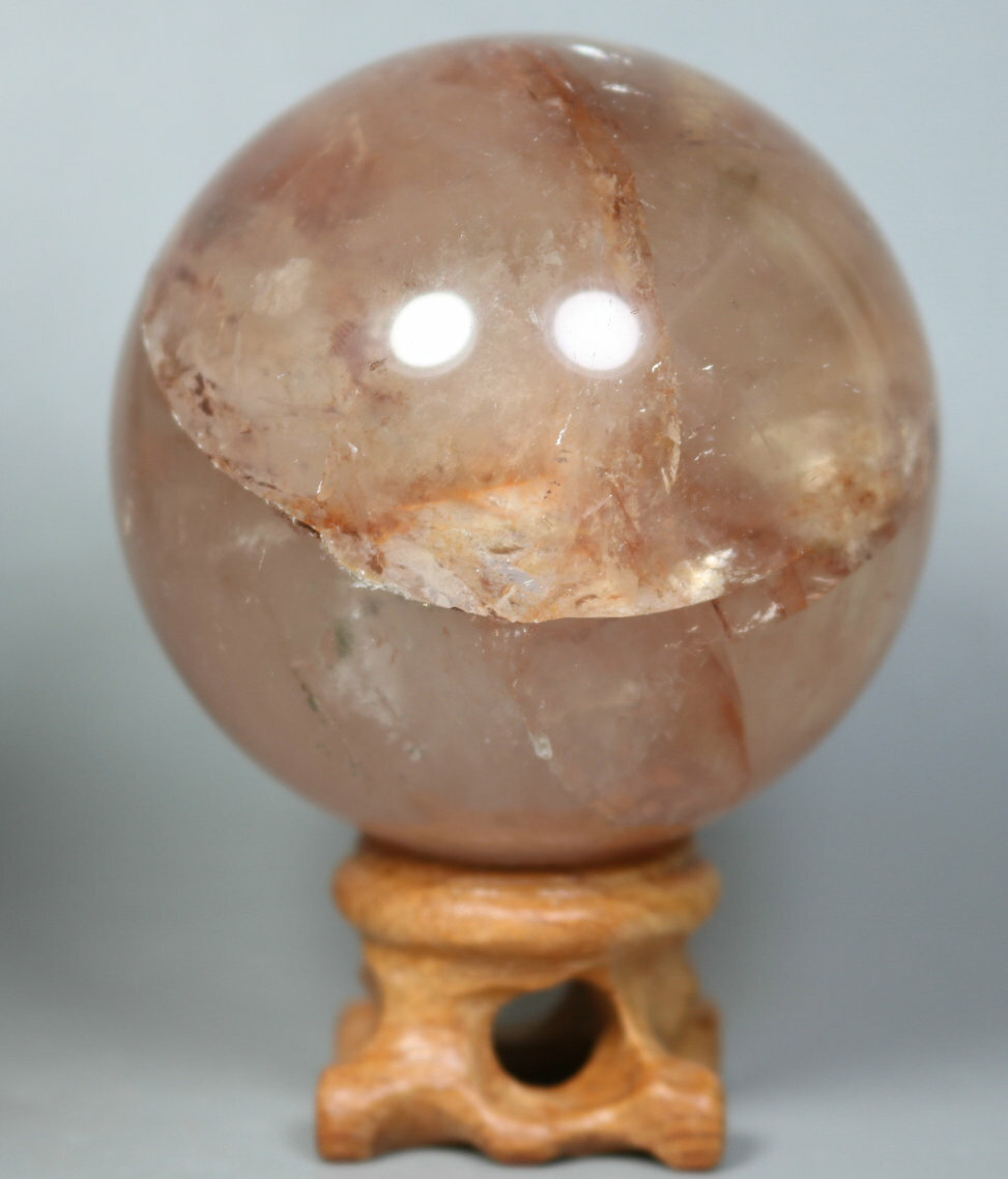 Natural RED FIRE QUARTZ Hematoid Crystal PHANTOM MULTI – INCLUSIONS Sphere Stand