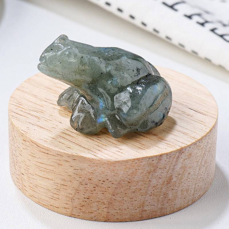 Natural Labradorite Quartz Crystal Stone Frog Carved Healing Reiki Mini Figurine
