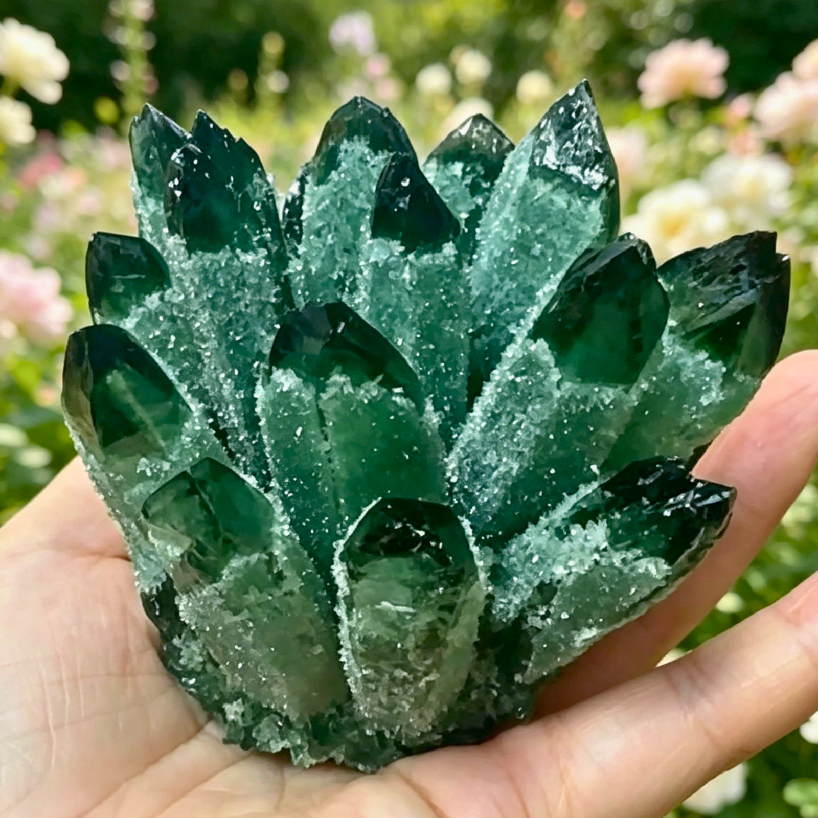 350g Rare Green Phantom Quartz Crystal Cluster Mineral Specimen Healing Specimen