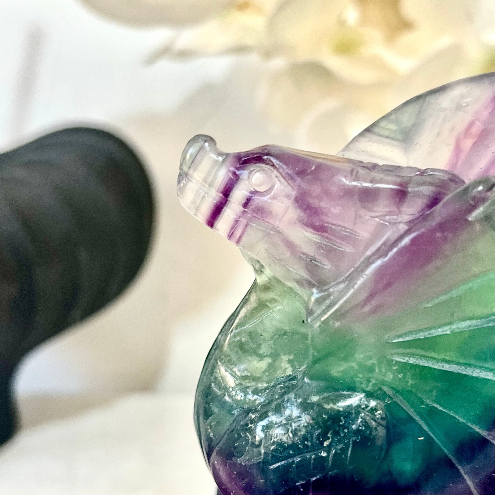2.09LB Natural fluorite quartz products, hand carved and polished spiritual orna