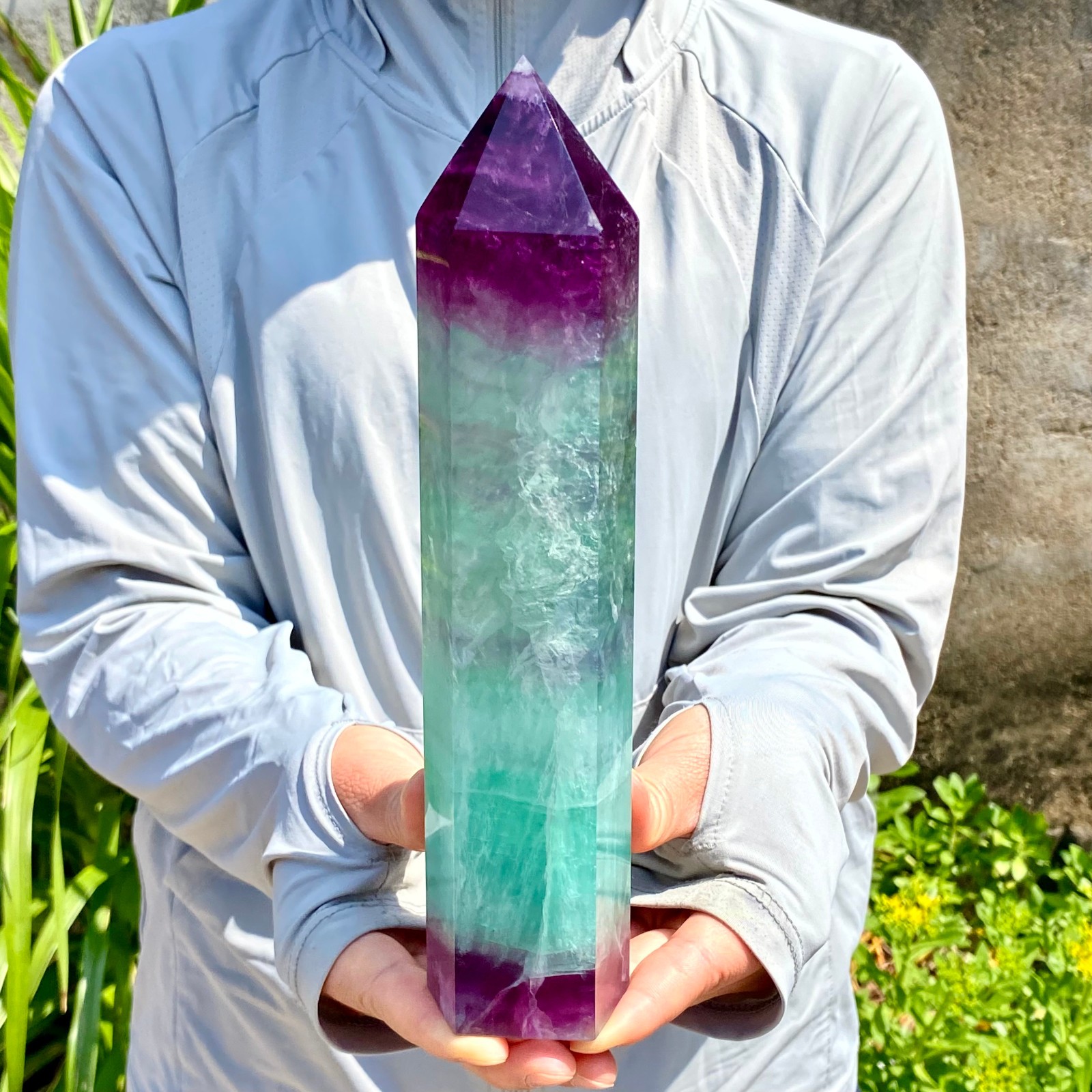 3.28LB Natural Fluorite Crystal Column Magic Wand Obelisk Point Earth Healing