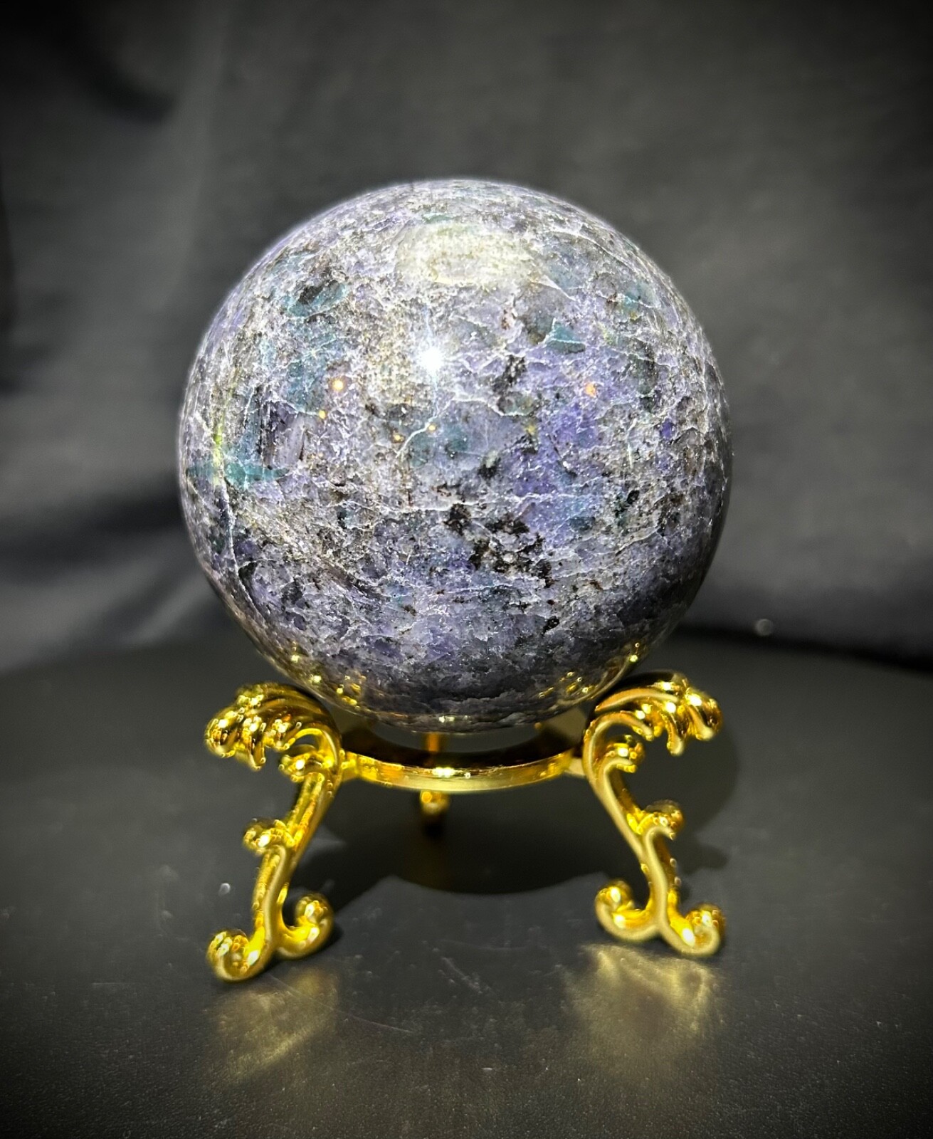 2.9″ Iolite Sphere With Metal Stand 1lb 5oz