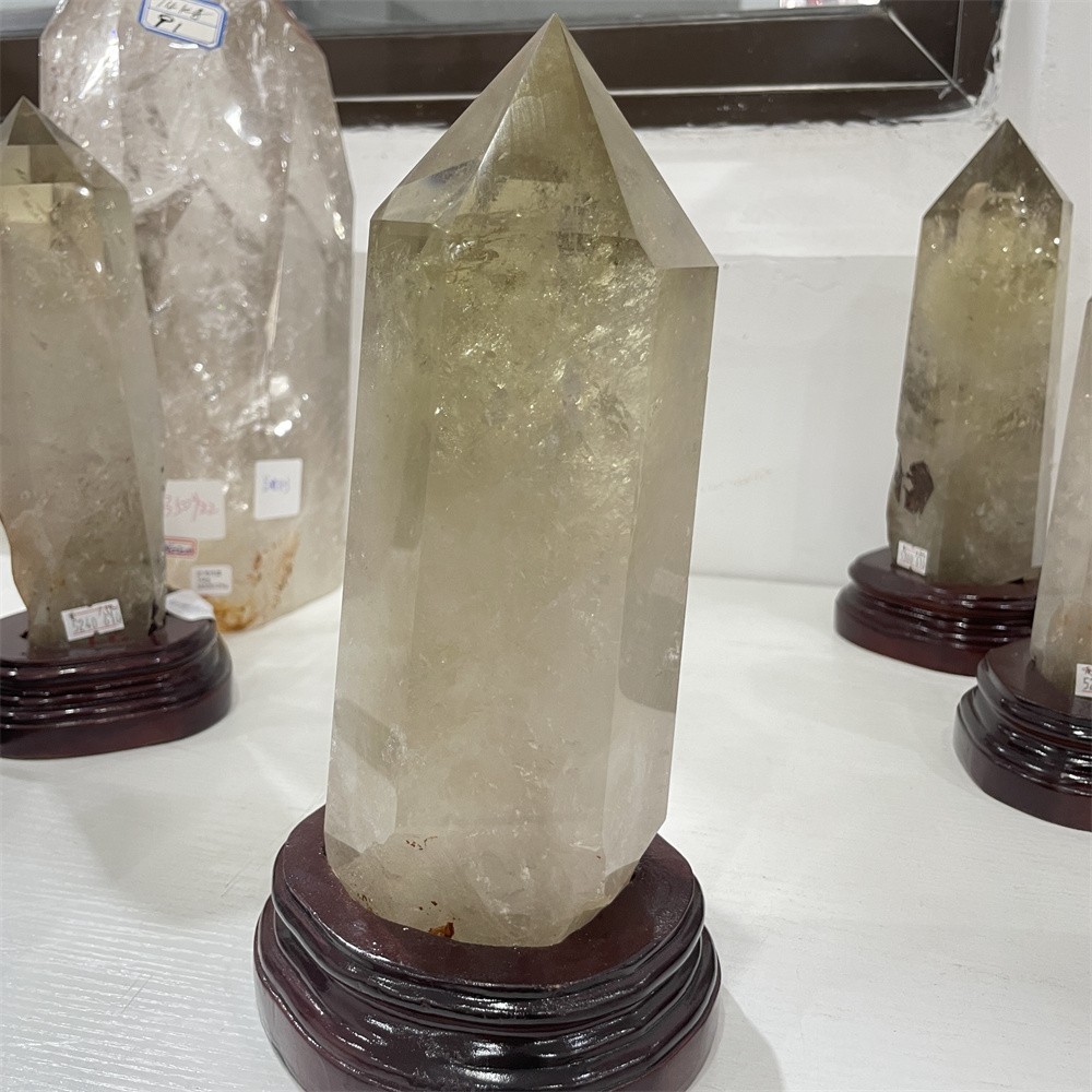 4.8LB 9.8″ Natural Smoky Quartz Obelisk Tower Crystal Quartz Healing+stand
