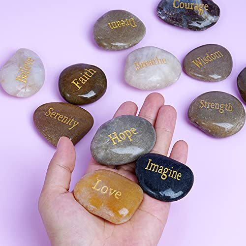 12 Pcs Inspirational Stones Engraved Words Rock Encouragement Amulets Gift