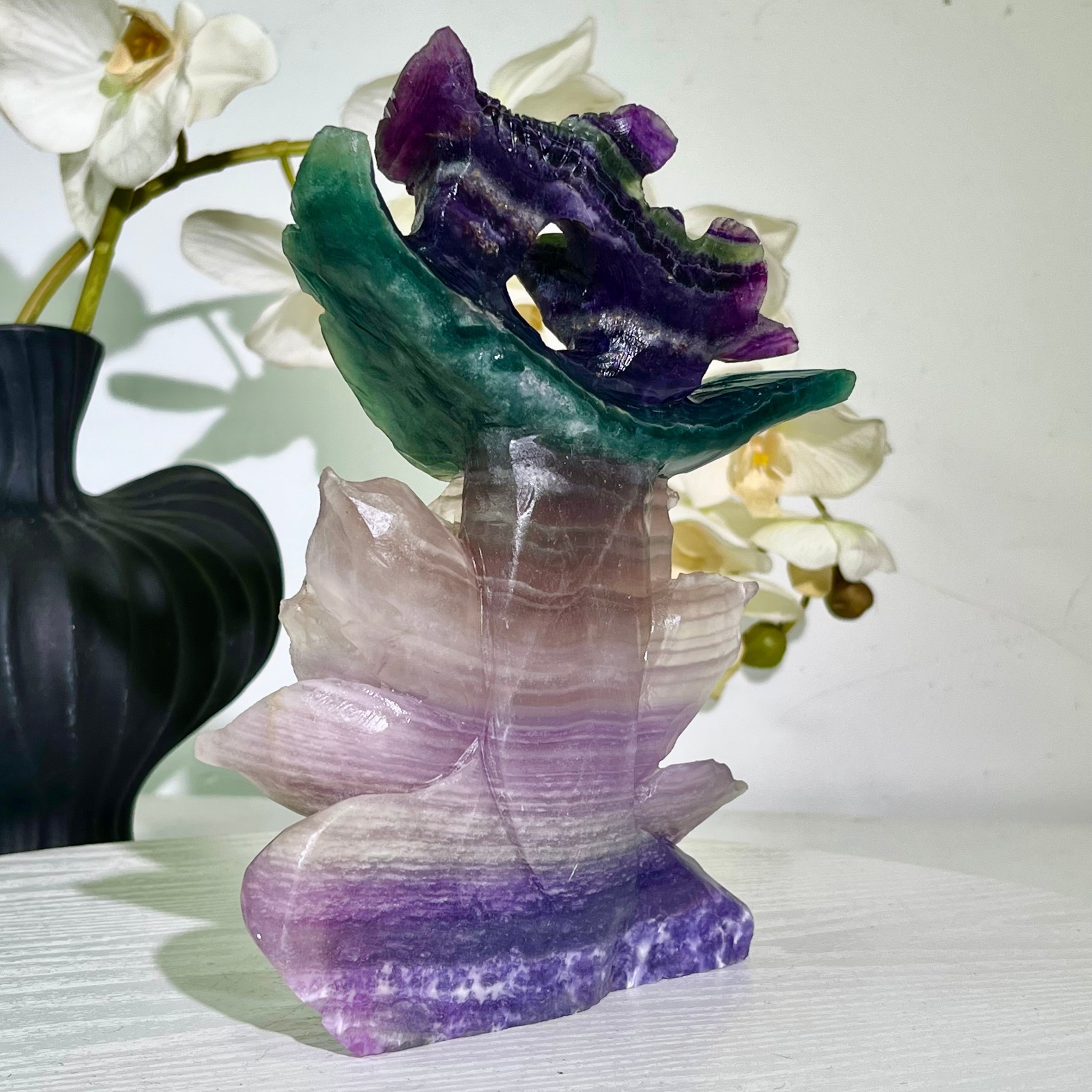 3.61LB Natural fluorite quartz products, hand carved and polished spiritual orn