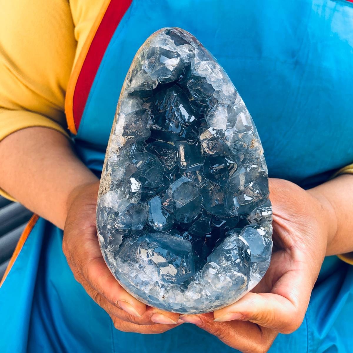 6.35LB Natural Blue Celestite Geode Crystal Cluster Specime Healing 1.51+1.38kg