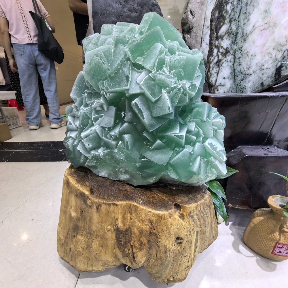 110LB Top Natural Green Fluorite Quartz Cluster Crystal Mineral Specimen + stand