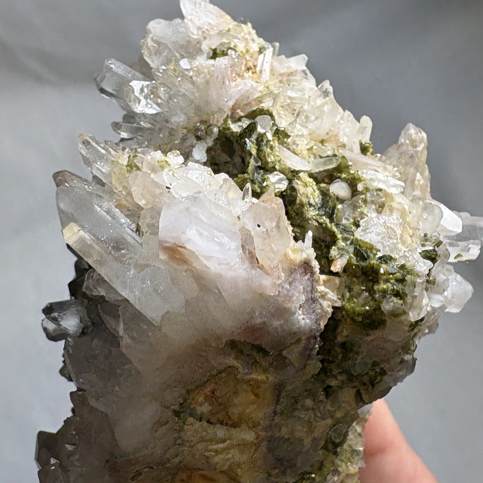 Natural Garden Quartz Crystal w/ Epidote Cluster Raw Mineral Specimen Healing