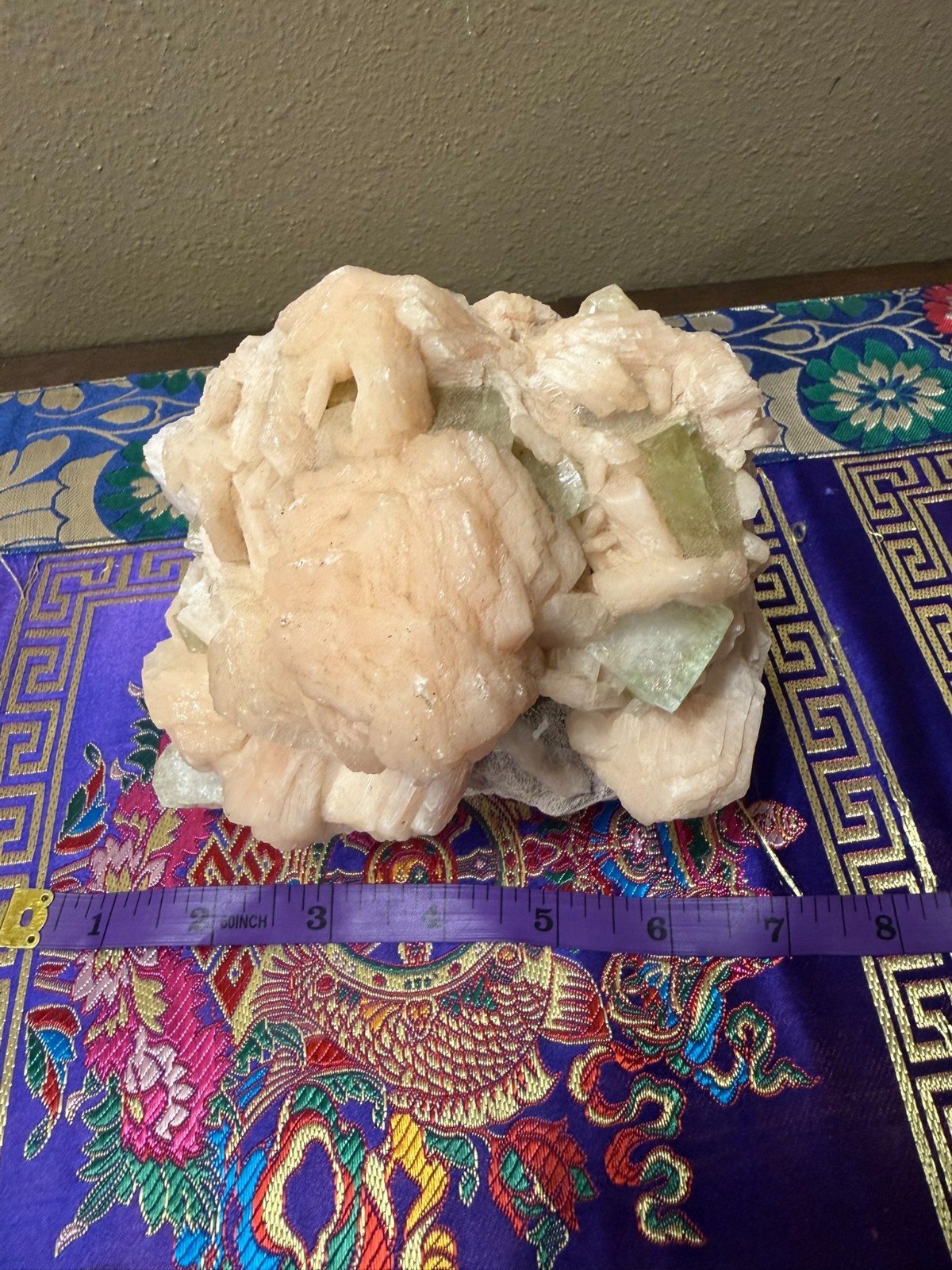 Large 3.4lb Green Apophyllite Peach Stilbite Heulandite Crystal Cluster 5.25″