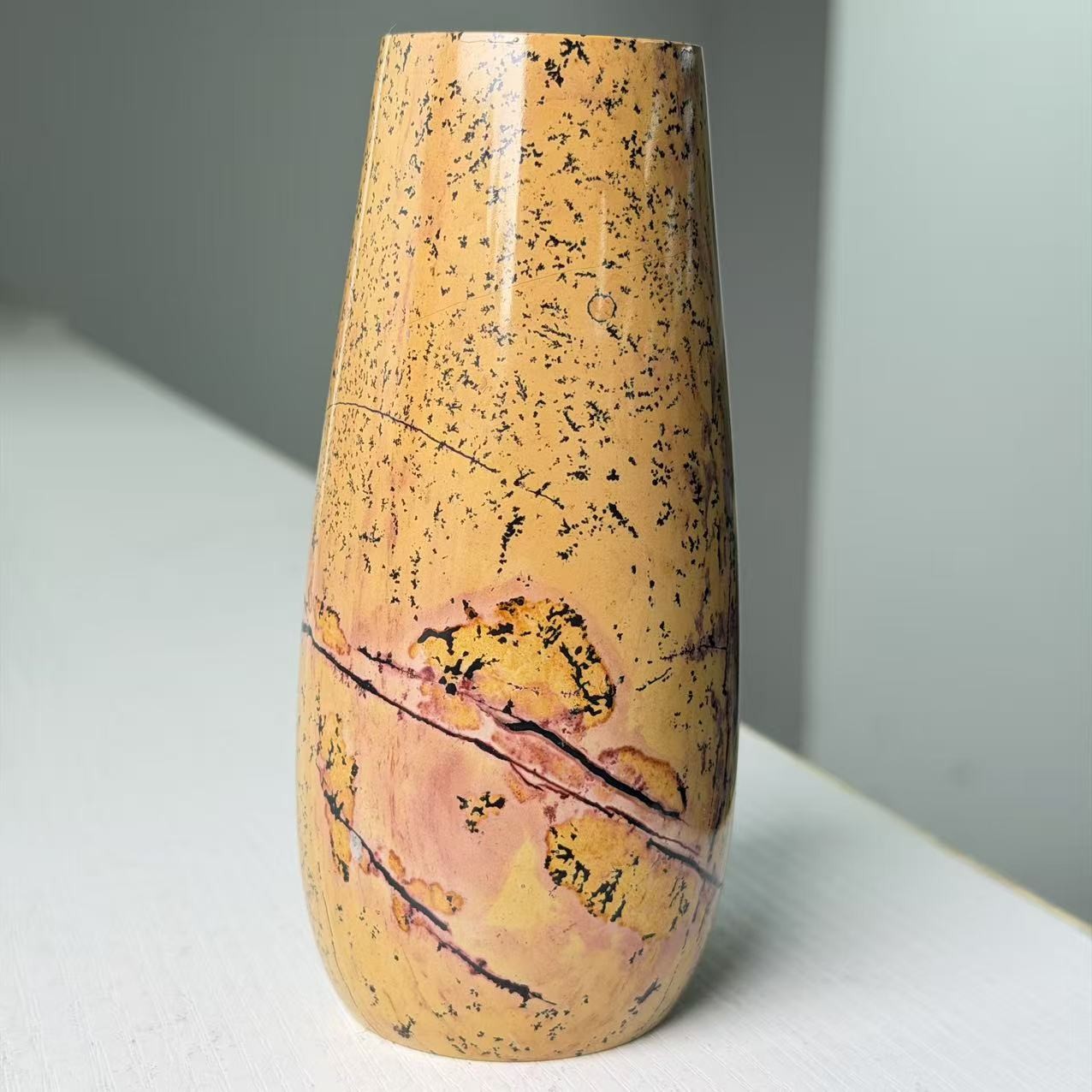 1.3LB 5.1″ Natural Picture Jasper Vase Crystal Carving Healing Home Decor