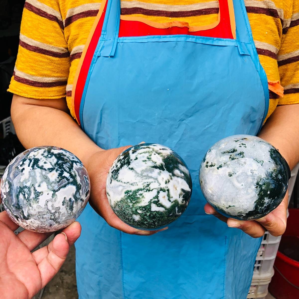 3pcs 5.47LB Natural Water Grass Agate Ball Quartz Crystal Ball Healing 2111
