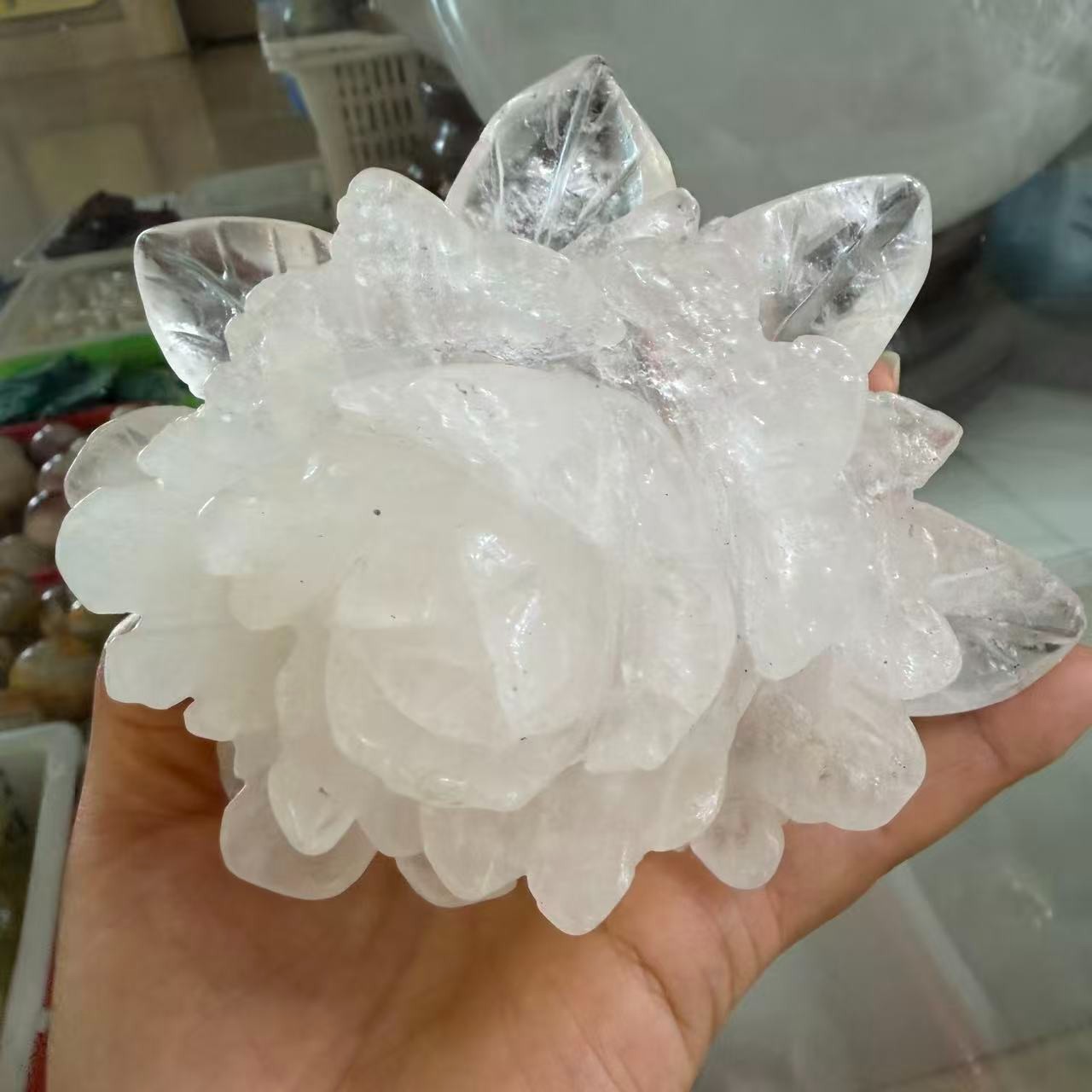 1pc Natural White Quartz Carved Crystal Flower Skull Reiki Healing Decor Gift