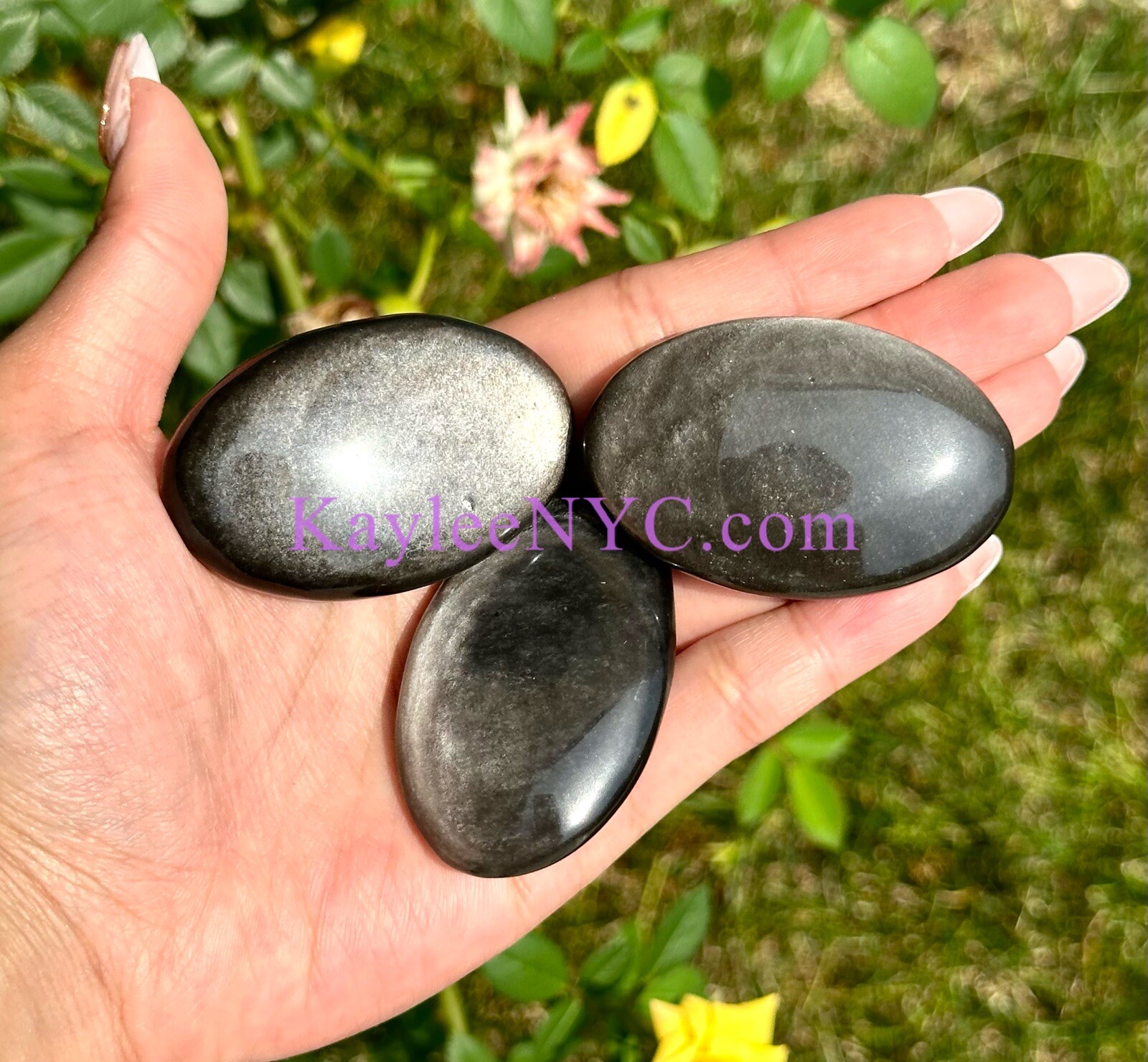 Wholesale 2 Lb Lot Natural Silver Sheen Obsidian Palm Stone Crystal Energy