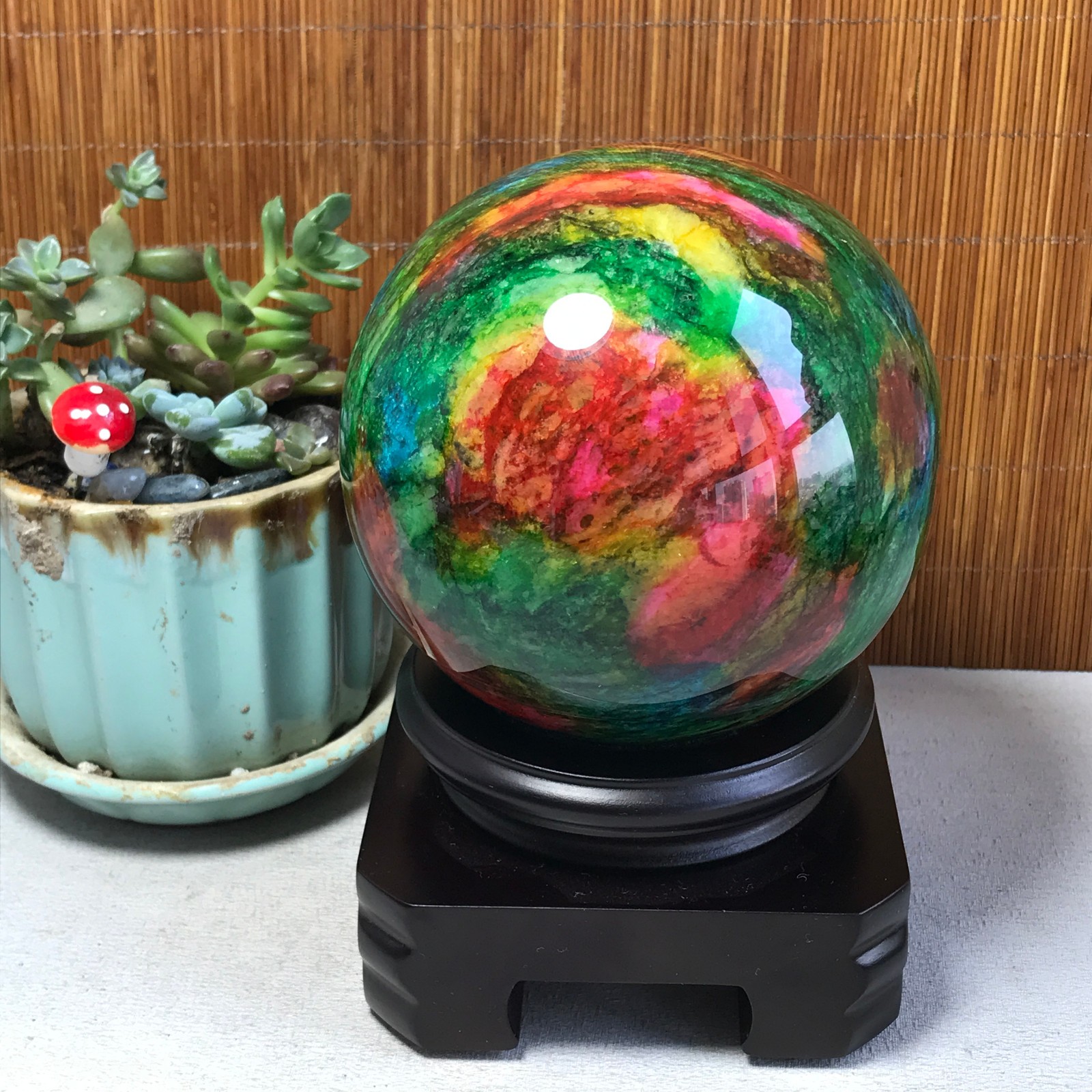 Natural “Seven Colors Jade” sphere Ball -Taiwan China 1.86kg Base Random A5804