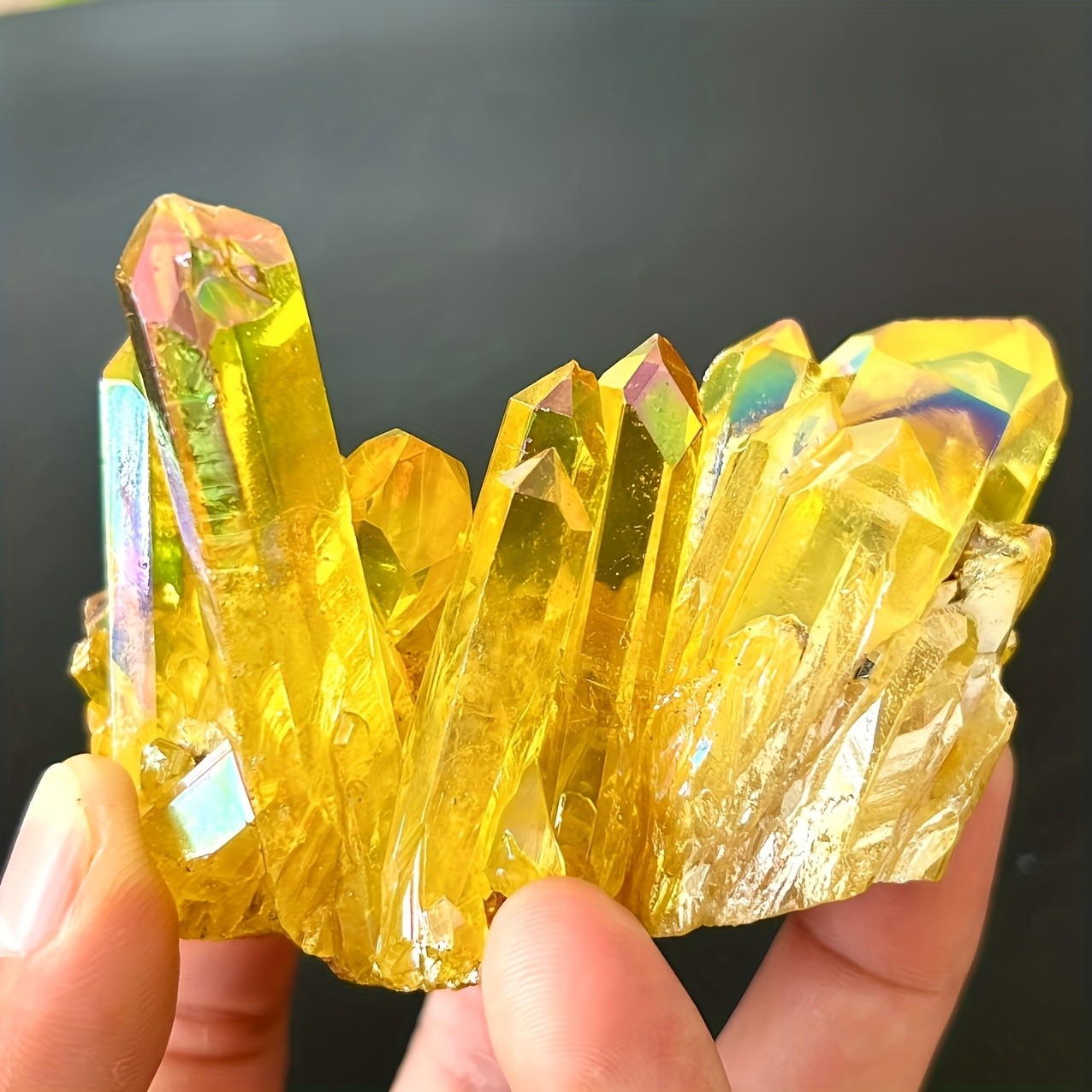 80-120g Aura Yellow Crystal Titanium Quartz Cluster Healing Mineral Specimen