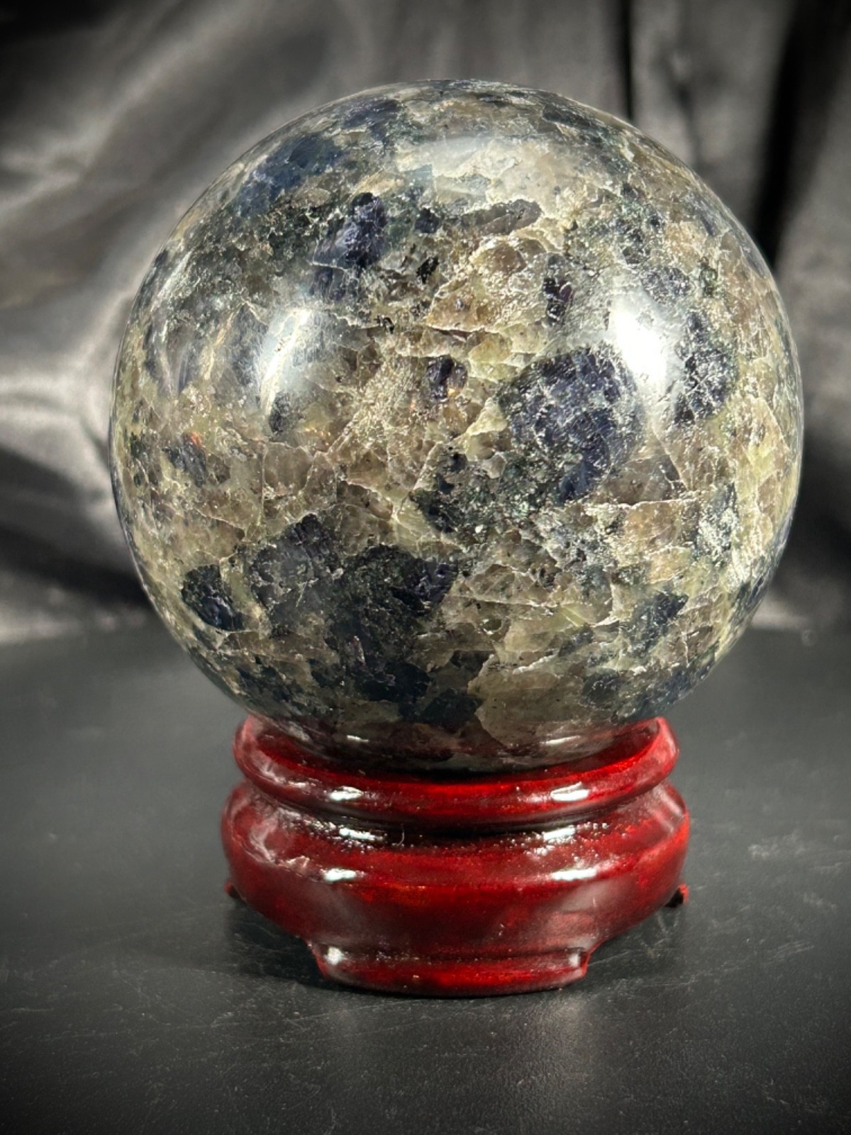 Perfectly Imperfect SALE 3.06″ Iolite Sphere With Wood Stand (SEE DETAILS)