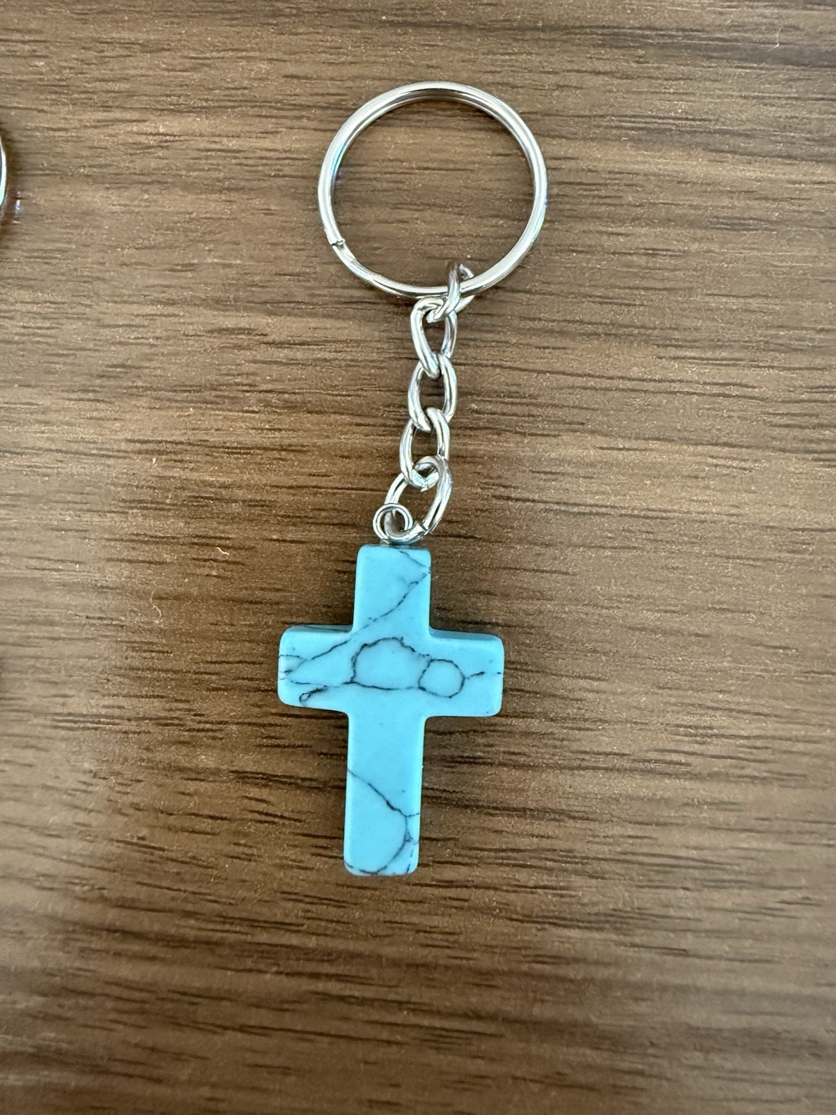 Natural Turquoise Gemstone Cross Keychain Handmade Jewelry Gift