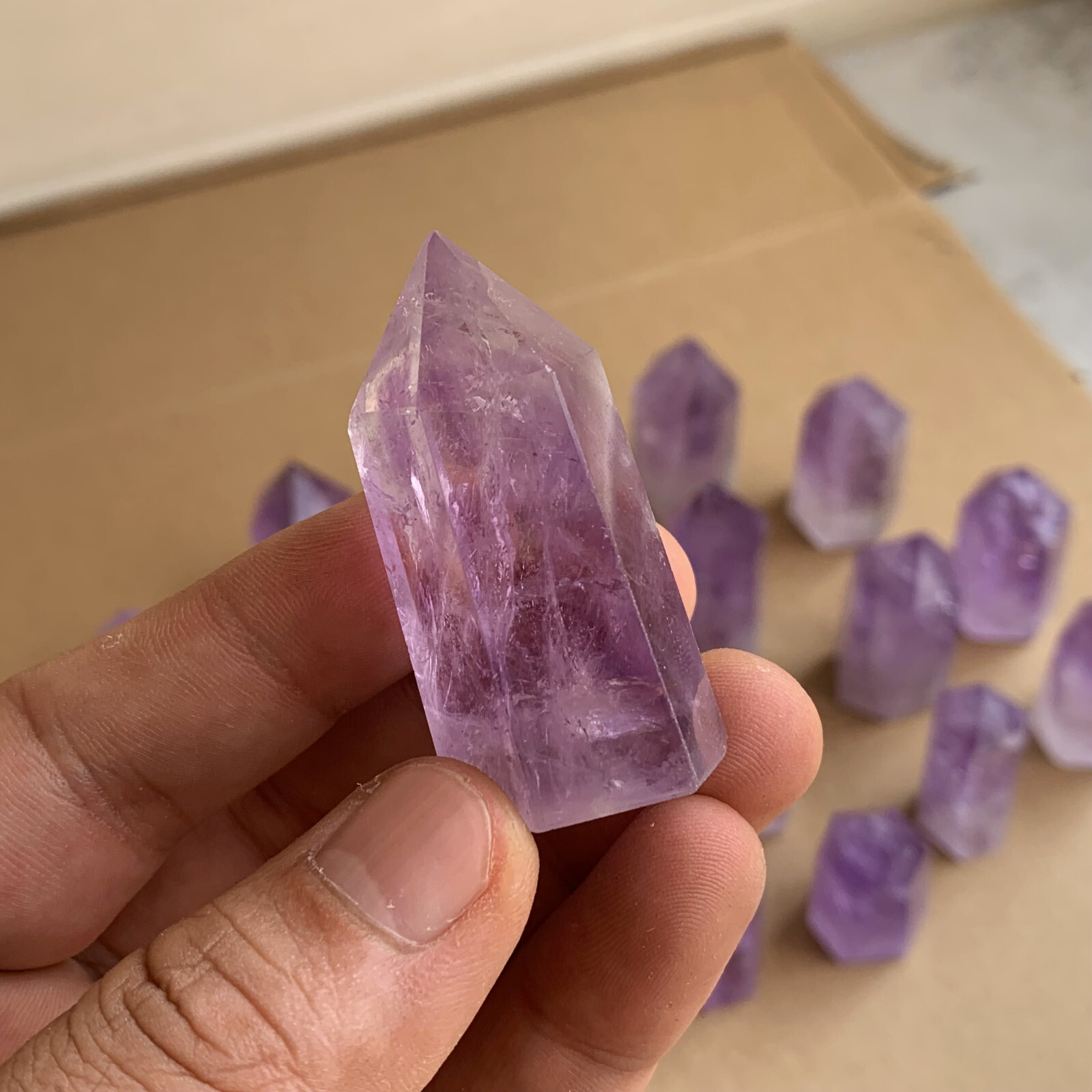 10pcs natural amethyst quartz obelisk crystal Tower wand point healing 35-75mm14