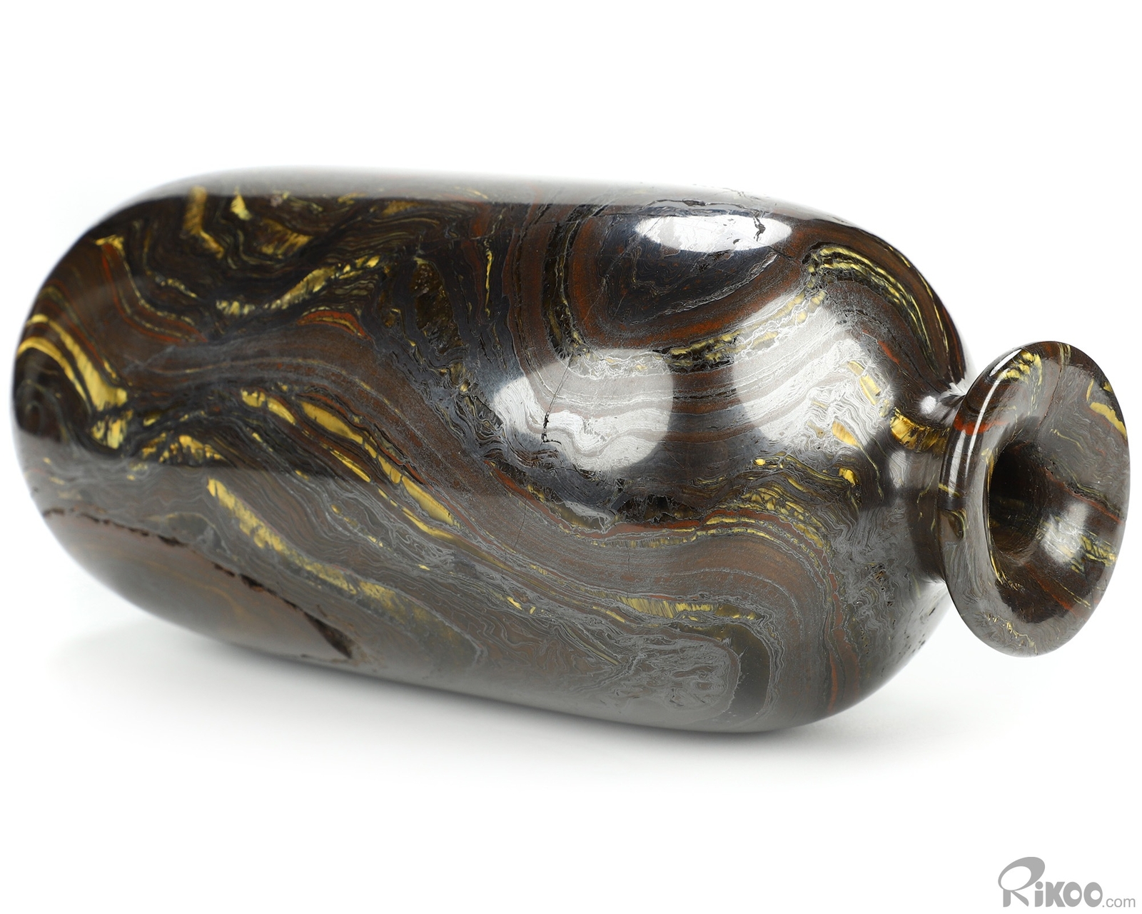 6.7″ Colorful Tiger Iron Eye Hand Carved Crystal Vase Sculpture, Crystal Healing
