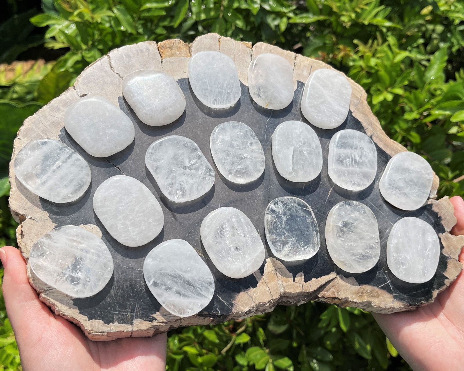 Clear Quartz Pocket Palm Stone MEDIUM (Smooth Polished Clear Quartz Worry Stone)