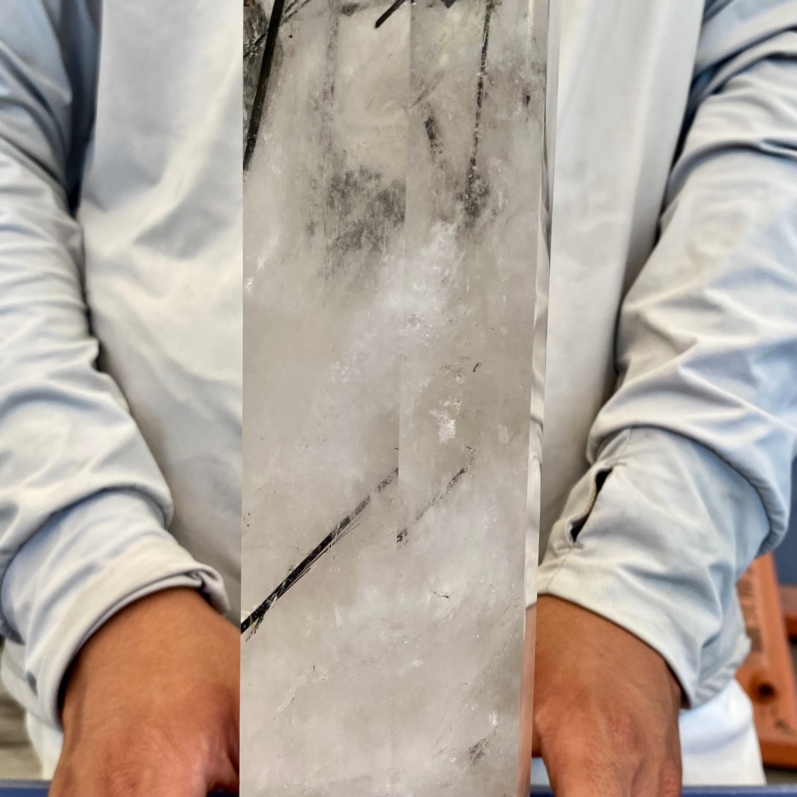 7.47LB Natural Black Tourmaline Included Quartz Obelisk Powerful Energy Healing
