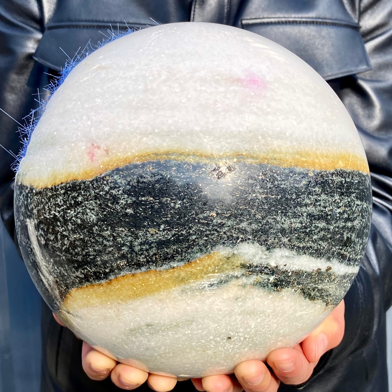 15LB Rare blue iron ore phosphate magnesium ore smiling crystal ball for healing