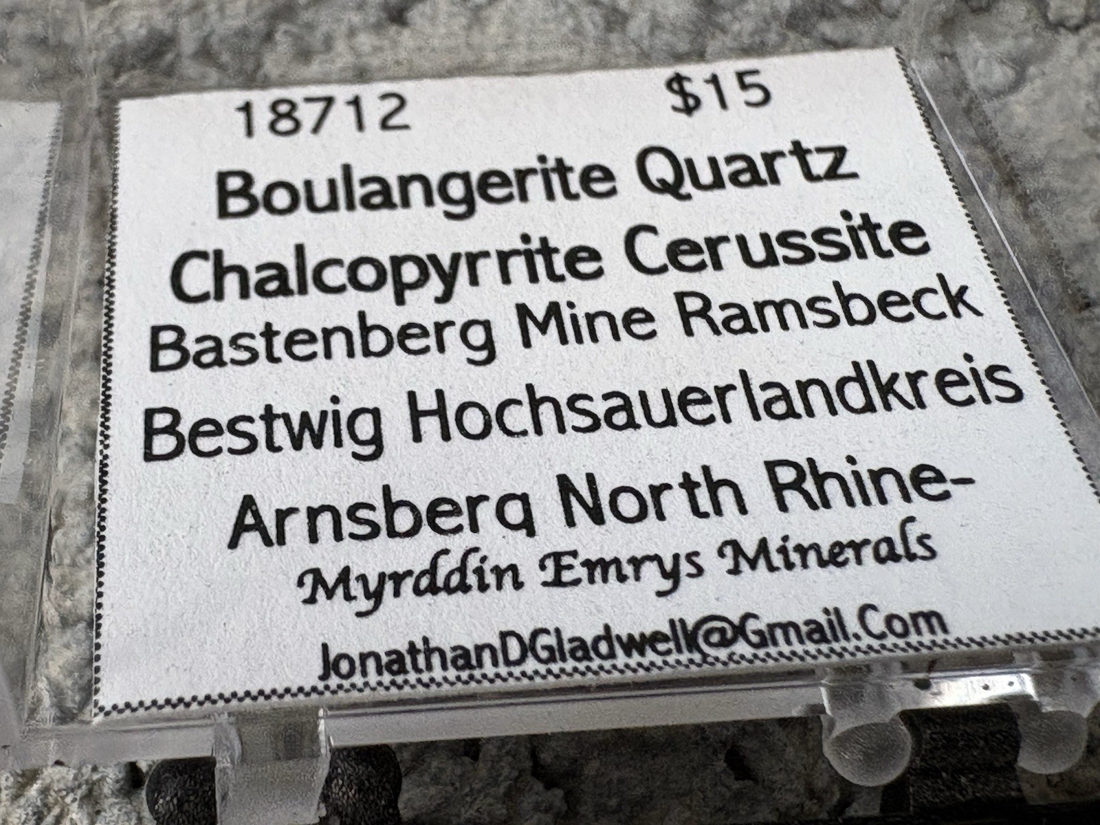 18712 TN Boulangerite Quartz Chalcopyrrite Cerussite Bastenberg Mine Ramsbeck B