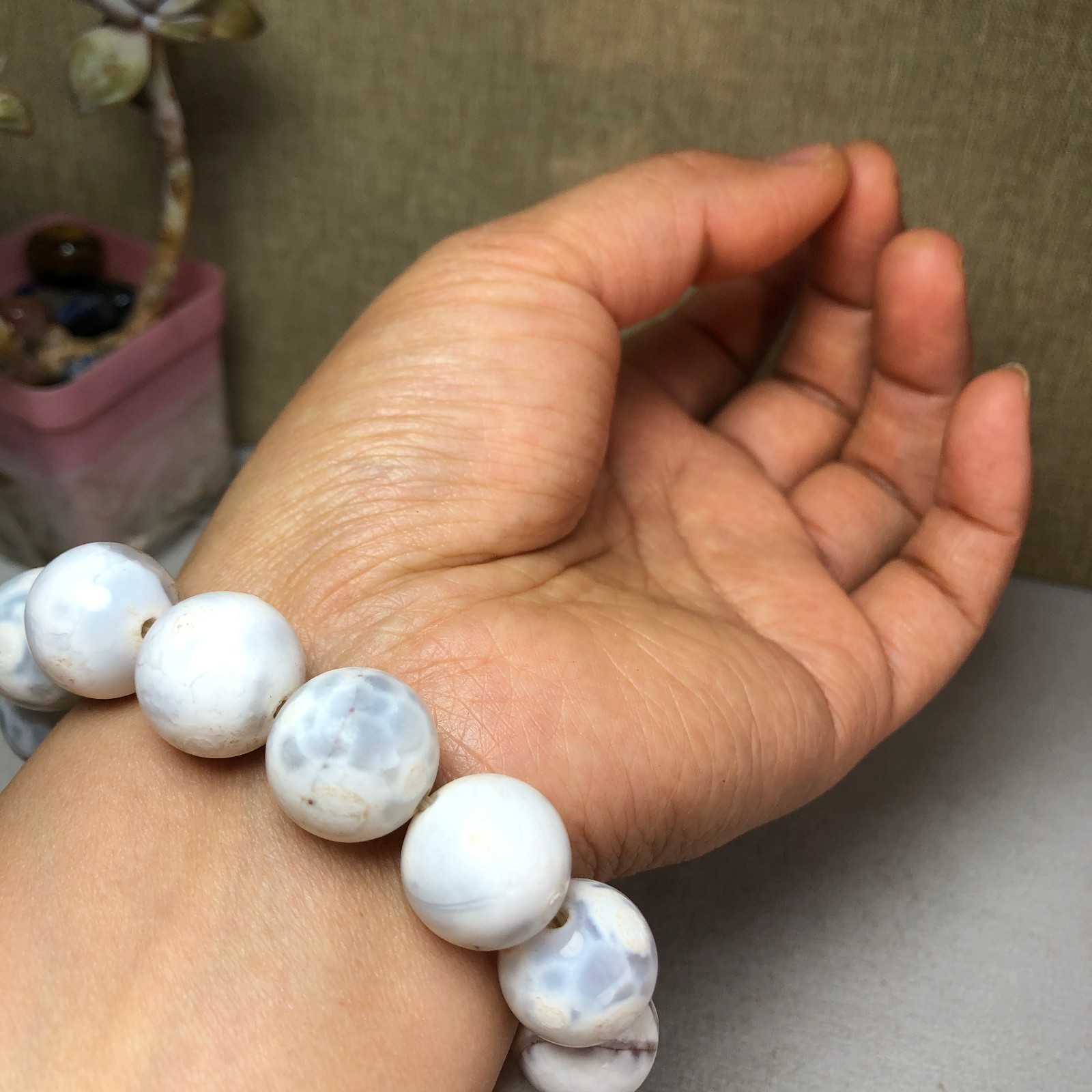 1pcs wholesale Natural sakura rough Crystal chain beads bracelet 15-16mm A2791