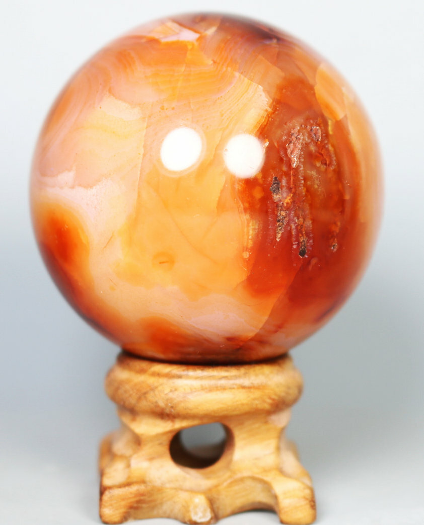 180g Natural Colorful Red Orange Carnelian Agate Geode Crystal Sphere Ball Stand