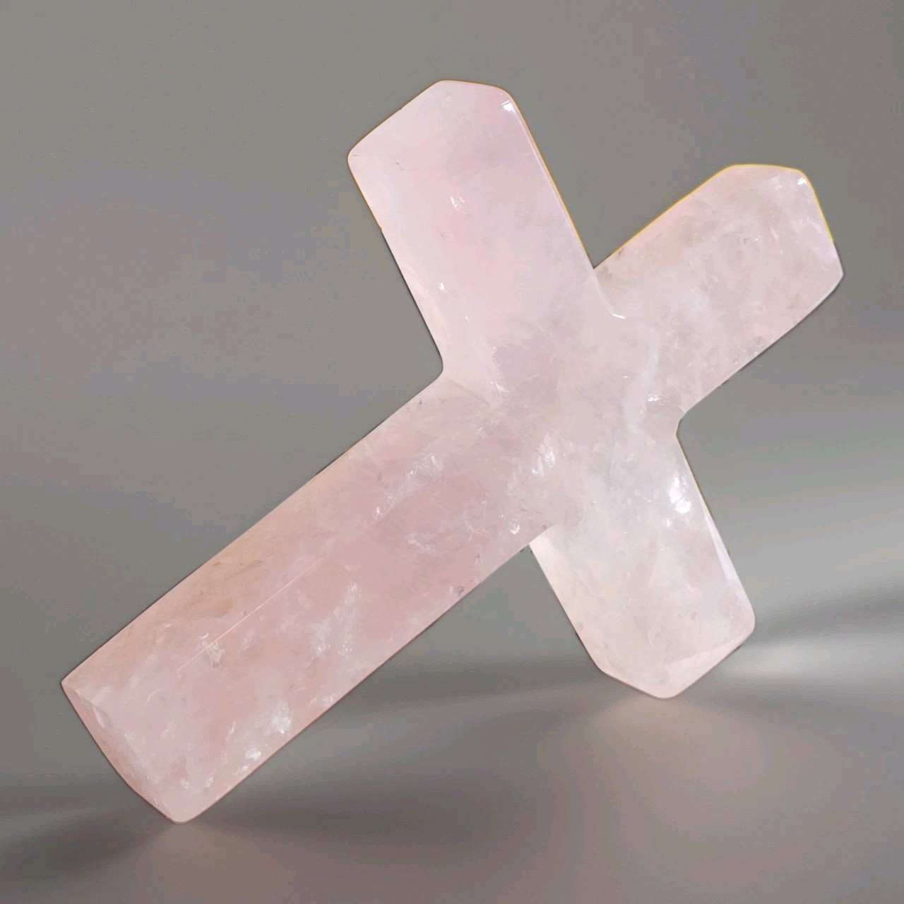 Natural Polished Rose Quartz Hand Carved Cross 194 grams – 5″ Tall – USA