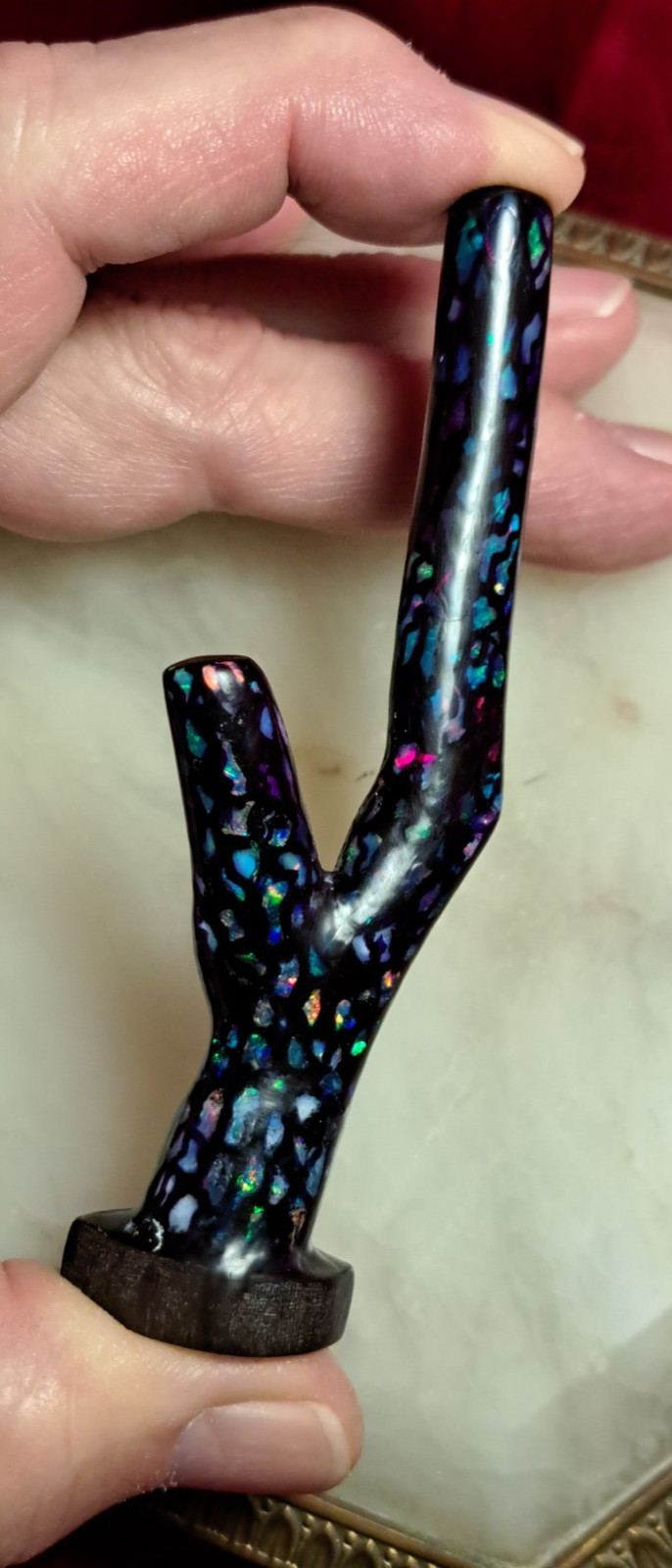 Huge Multicolor Indonesian Wood Opal Fossil Inlaid Mosaic Branch Stands Up
