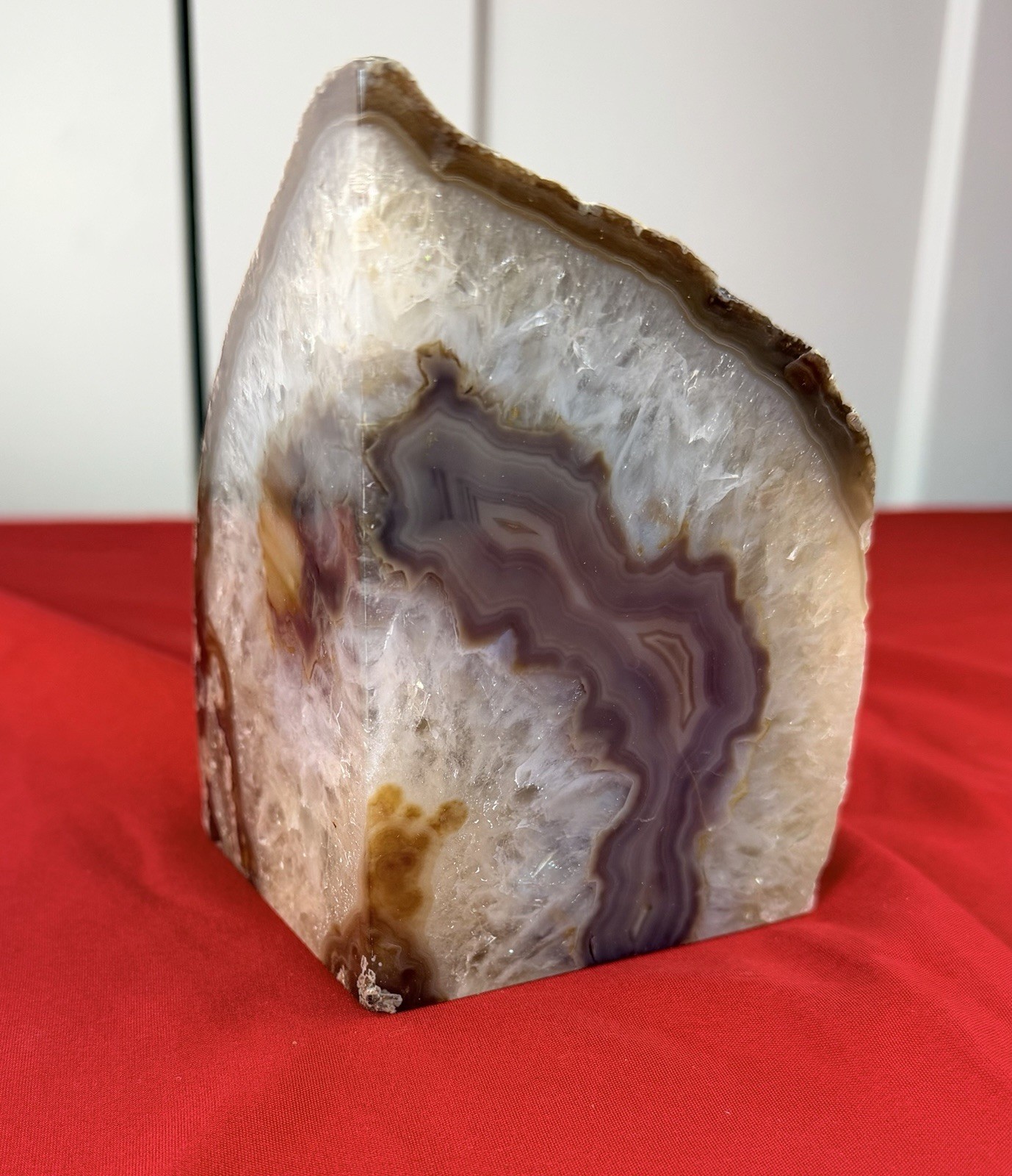 Natural Brazilian Agate Geode Bookend Polished Crystal Quartz Specimen 5.25”