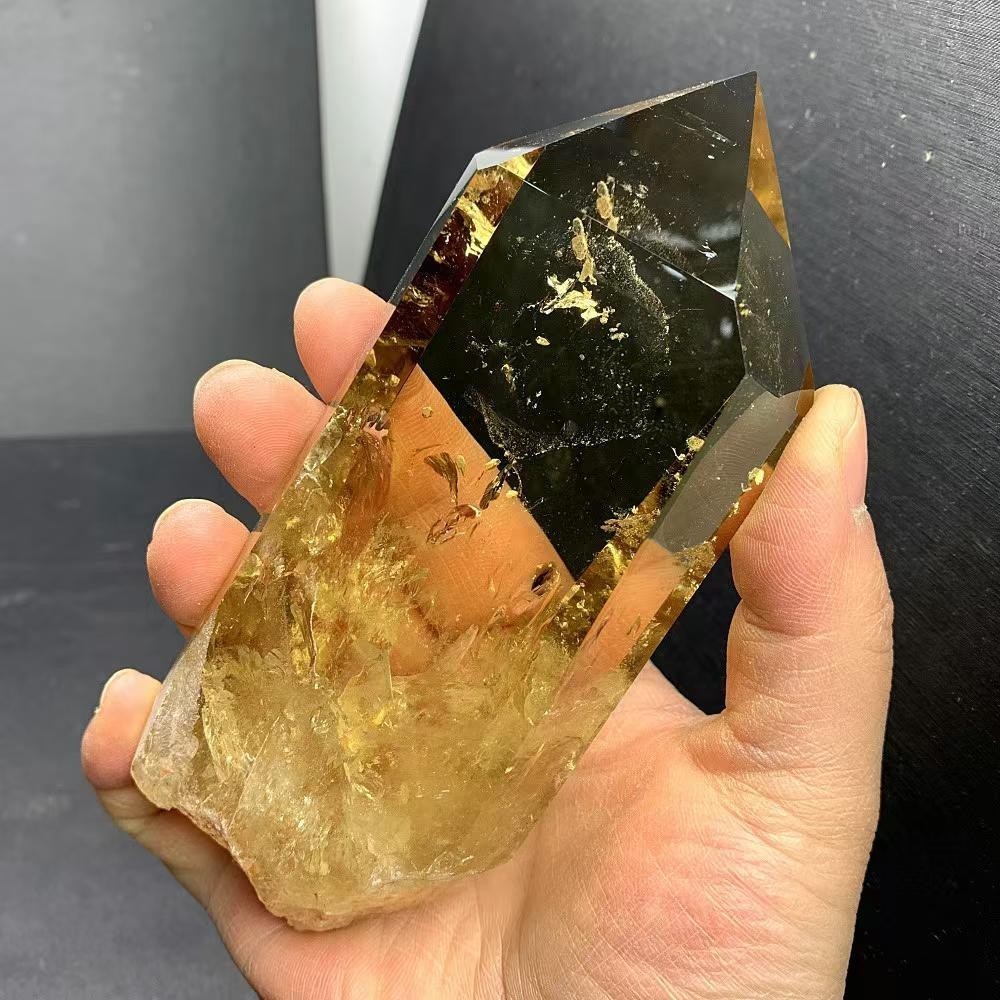1.32LB Natural Citrine Quartz Obelisk Energy Crystal Tower Point Reiki+Stand