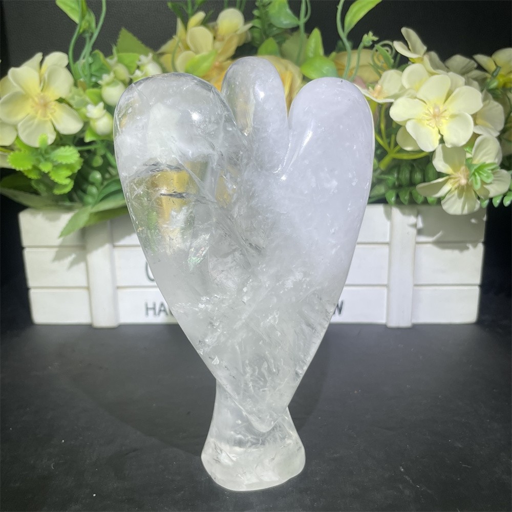 1.3LB 5.9″ Natural A+ Clear Quartz Angel Carving Crystal Quartz Mineral Decor