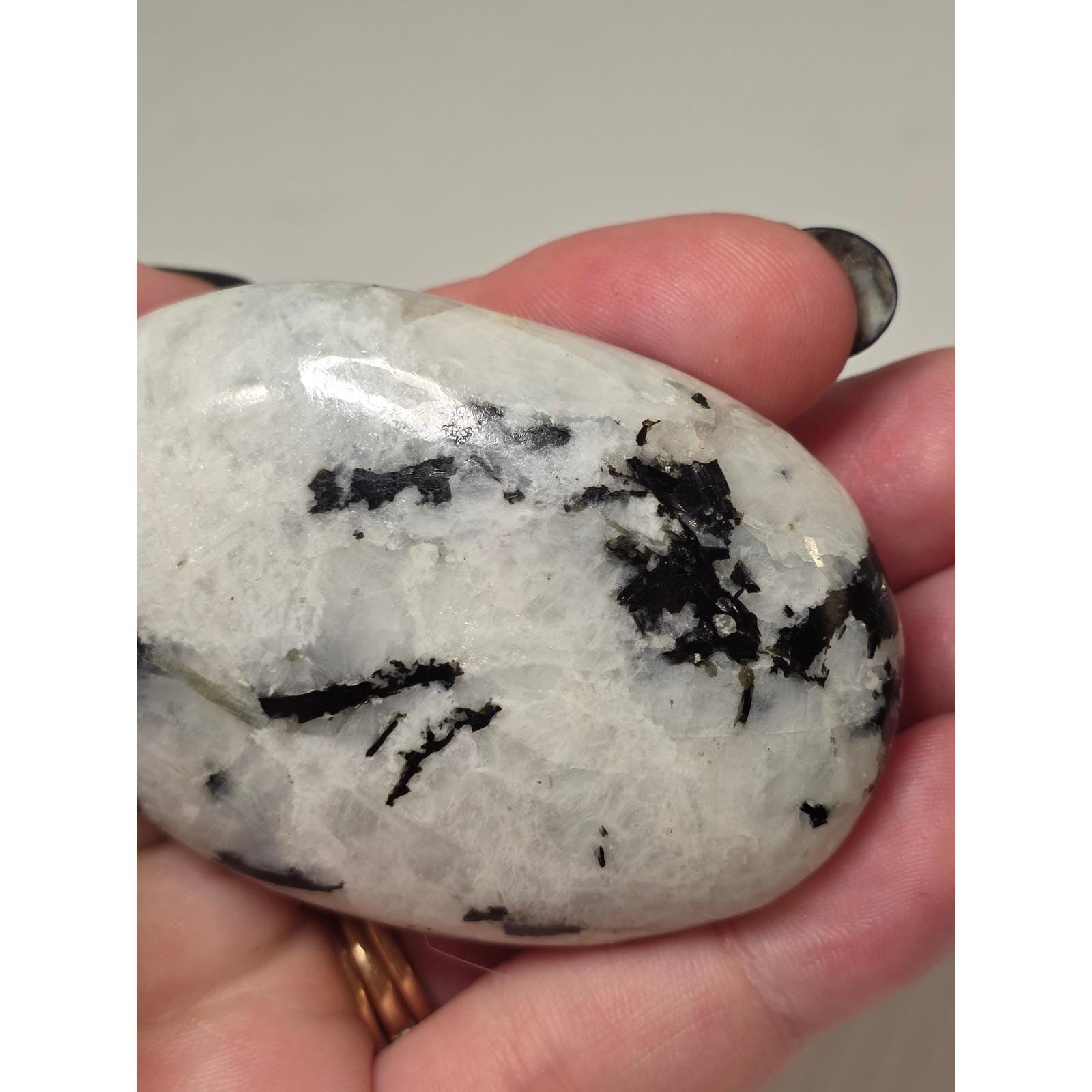 Unbranded Moonstone Palm Stone 2.75in White Black Excellent Specimen