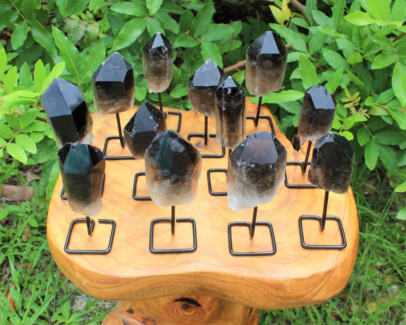 Smoky Quartz Point On Metal Stand, Smokey Quartz Min Pin (Smoky Quartz Crystal)