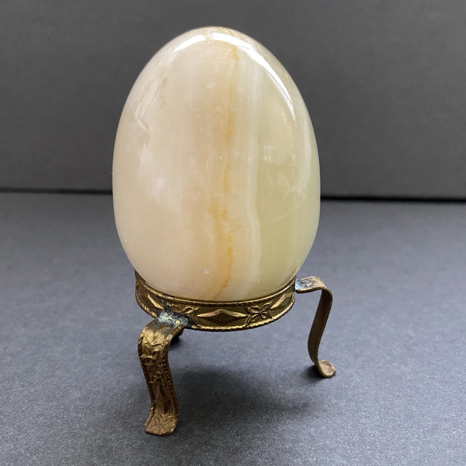 Natural Onyx Stone Egg With Stand Hand Polished Banded Agate Calcite Crystal
