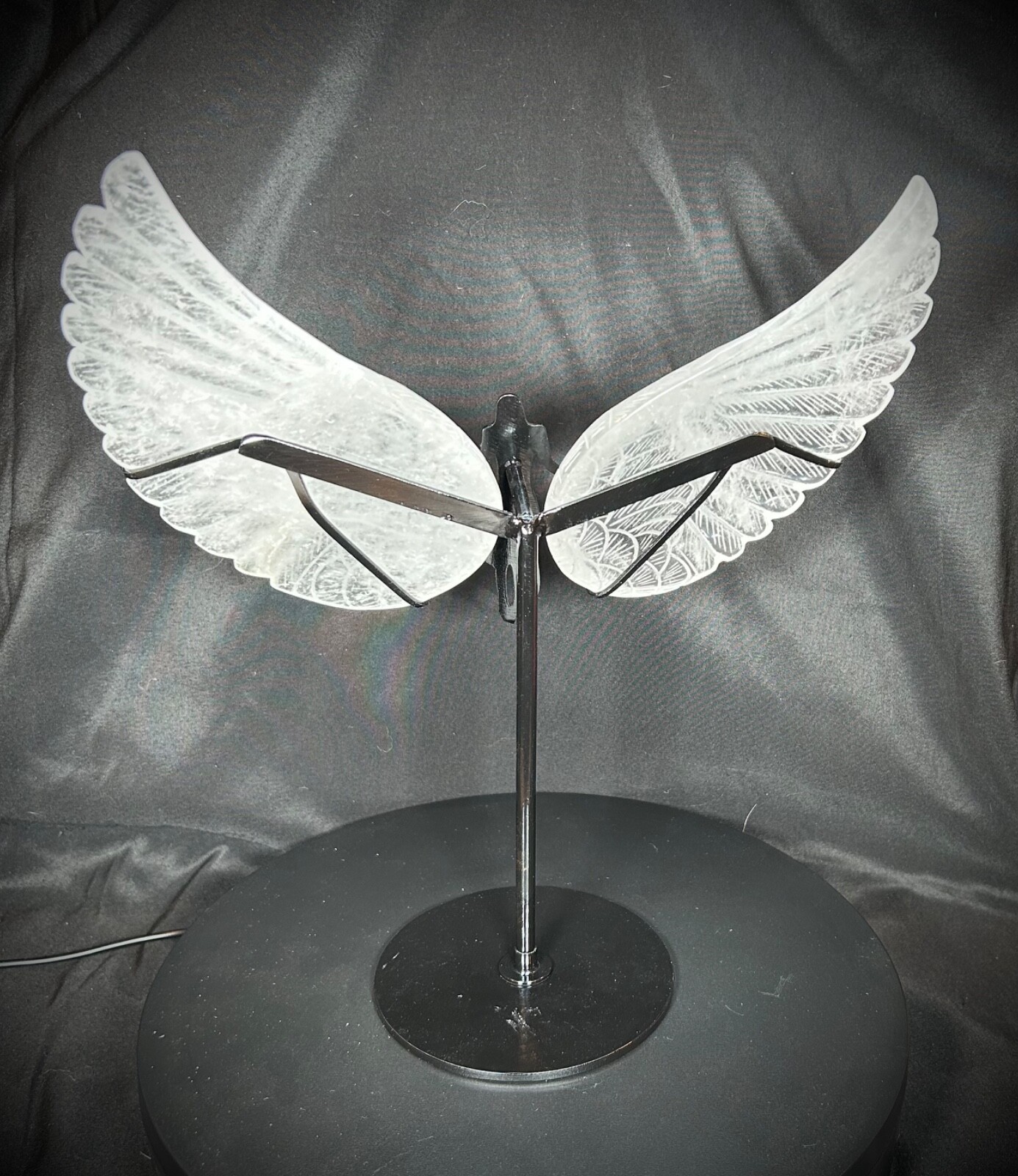 Elegant Large 11.5″ Wingspan Clear Quartz Wings With Metal Stand 3lb 7.7oz