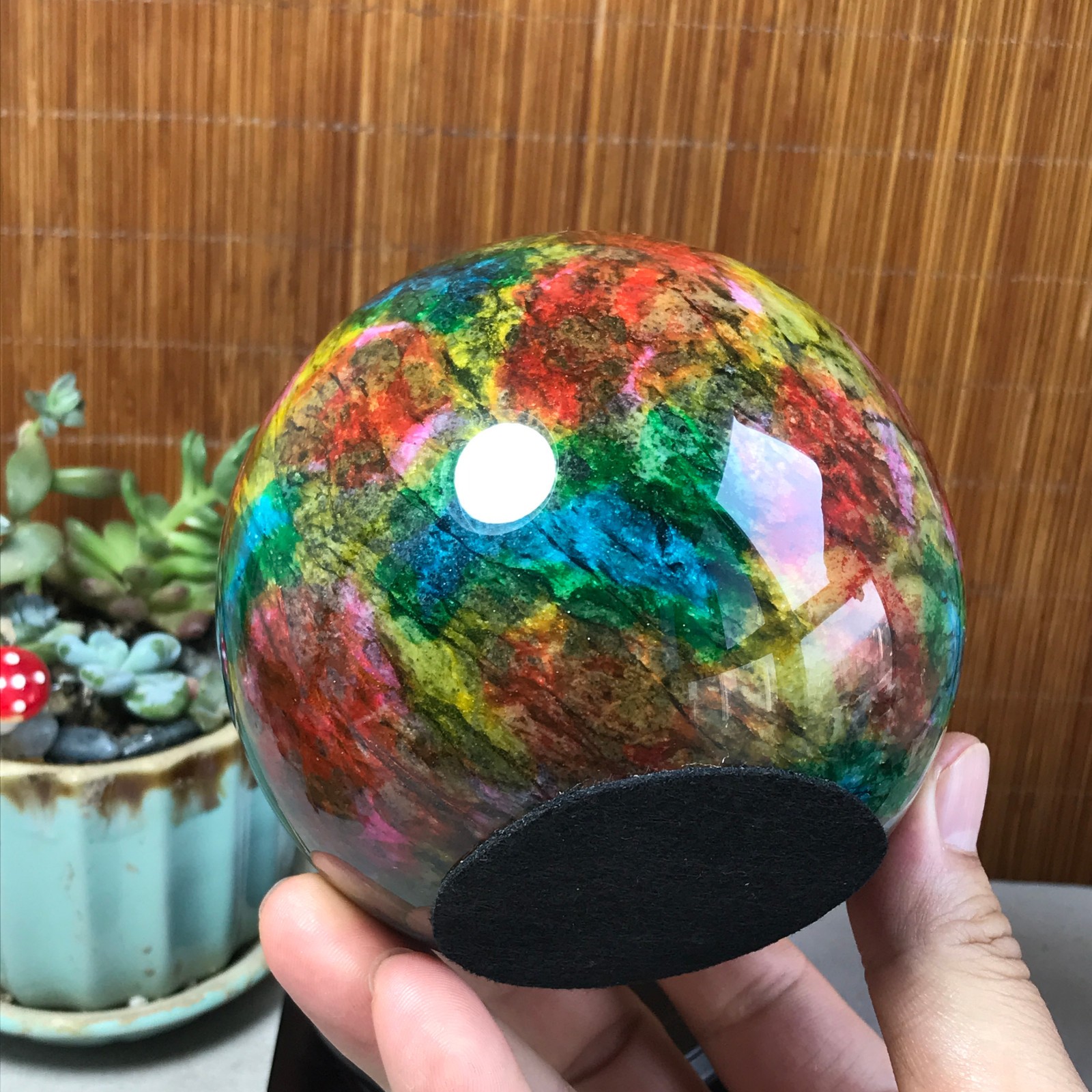 Natural “Seven Colors Jade” sphere Ball -Taiwan China 1.84kg Base Random A5803