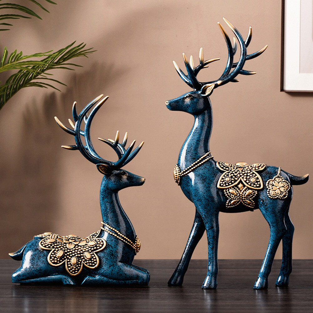 A Pair of Sika Deer Statues, Modern Sika Deer Figurines, Sika Deer Ornaments