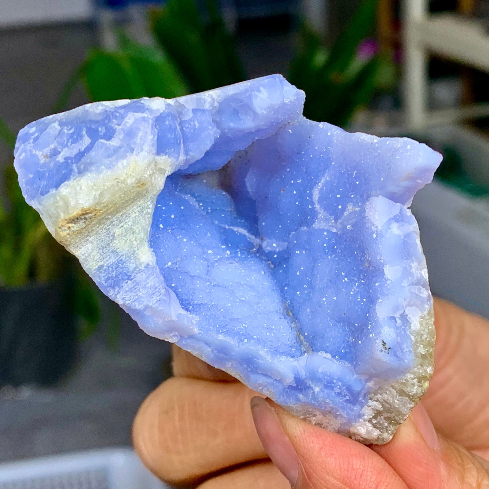 100G Natural Blue striped agate geode Crystal Mineral Specimens healing A963