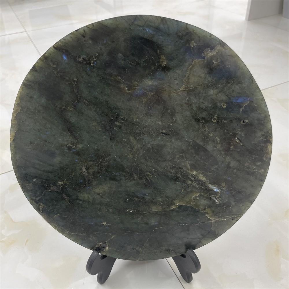 8.4LB Natural Labradorite Circle Slice Reiki Mineral Adorn Healing+stand