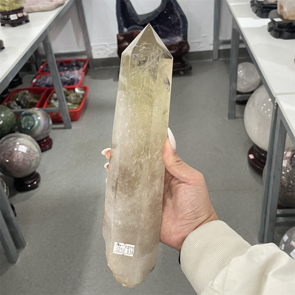 3.2LB 11.8″ Natural Smoky Quartz Obelisk Tower Crystal Quartz Energy+stand