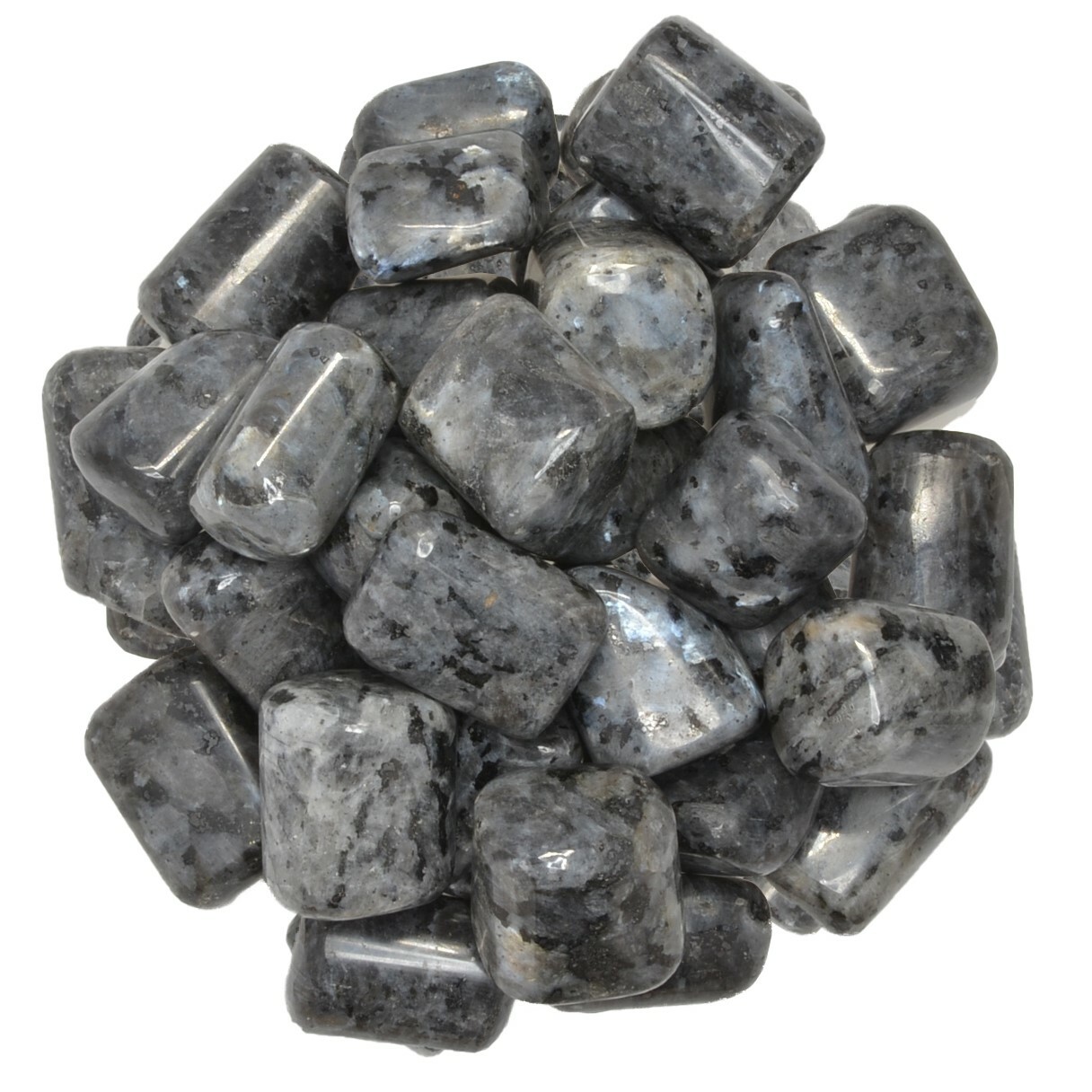 1/8 lb Top Grade Hand Polished Larvikite Stones from India – Avg 0.75″ to 1.25″