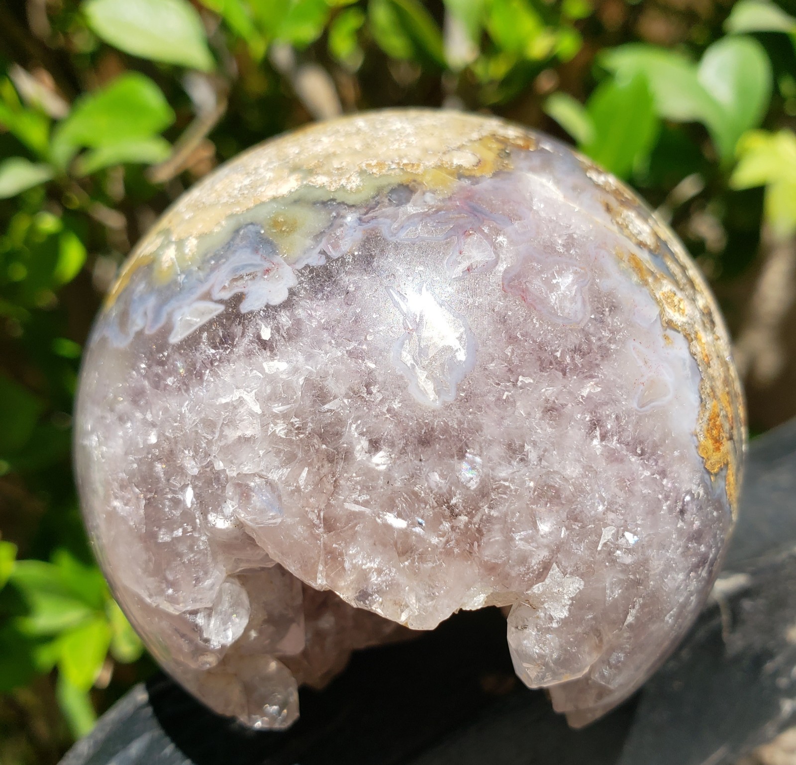 2.8″ Purple Amethyst Quartz Crystal Ball Orb Sphere Rainbows Druzy Matrix, 383g