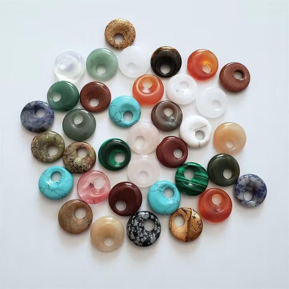 18mm Natural Crystal Hole Donut Peace Buckle Beads Gemstone Chakra DIY Jewelry